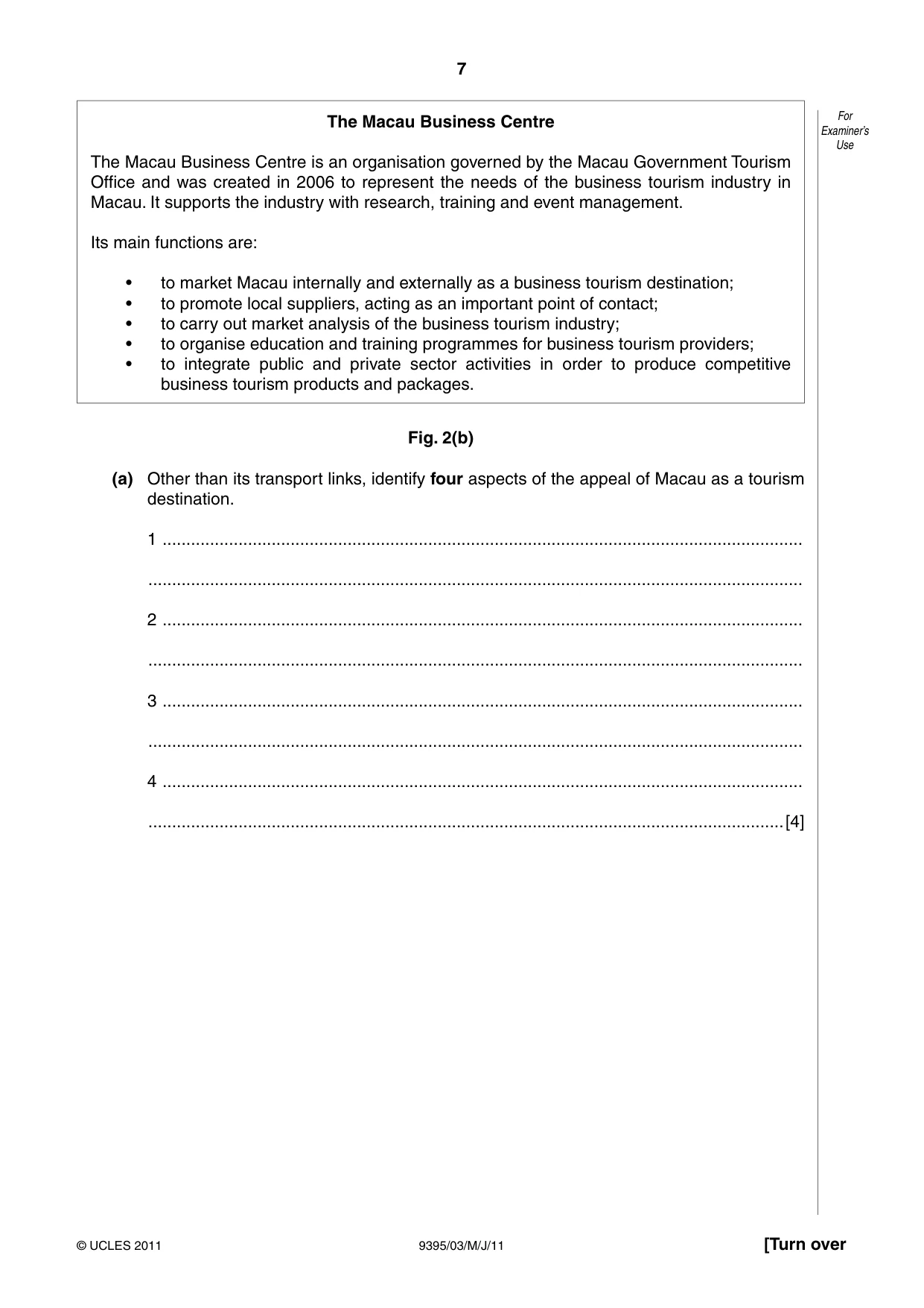 Cambridge A Level Travel and Tourism 9395 2011 May/June Paper 3 · Variant 1 question paper, page 7 of 16
