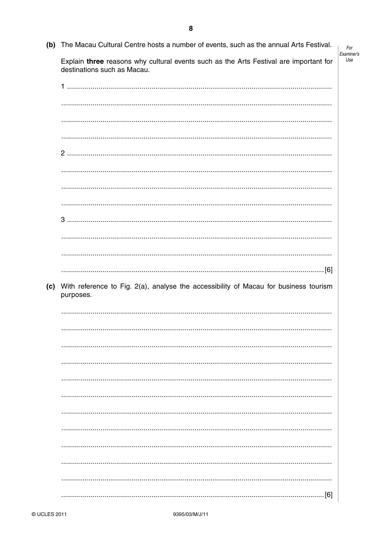 Cambridge A Level Travel and Tourism 9395 2011 May/June Paper 3 · Variant 1 question paper, page 8 of 16
