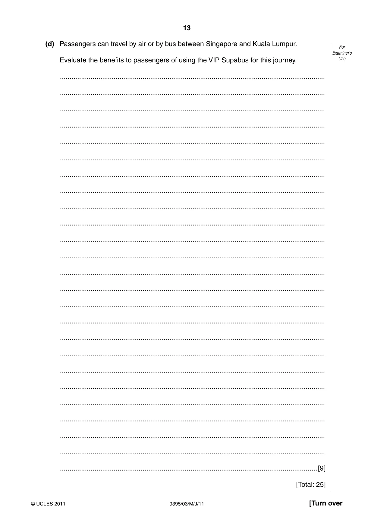 Cambridge A Level Travel and Tourism 9395 2011 May/June Paper 3 · Variant 1 question paper, page 13 of 16