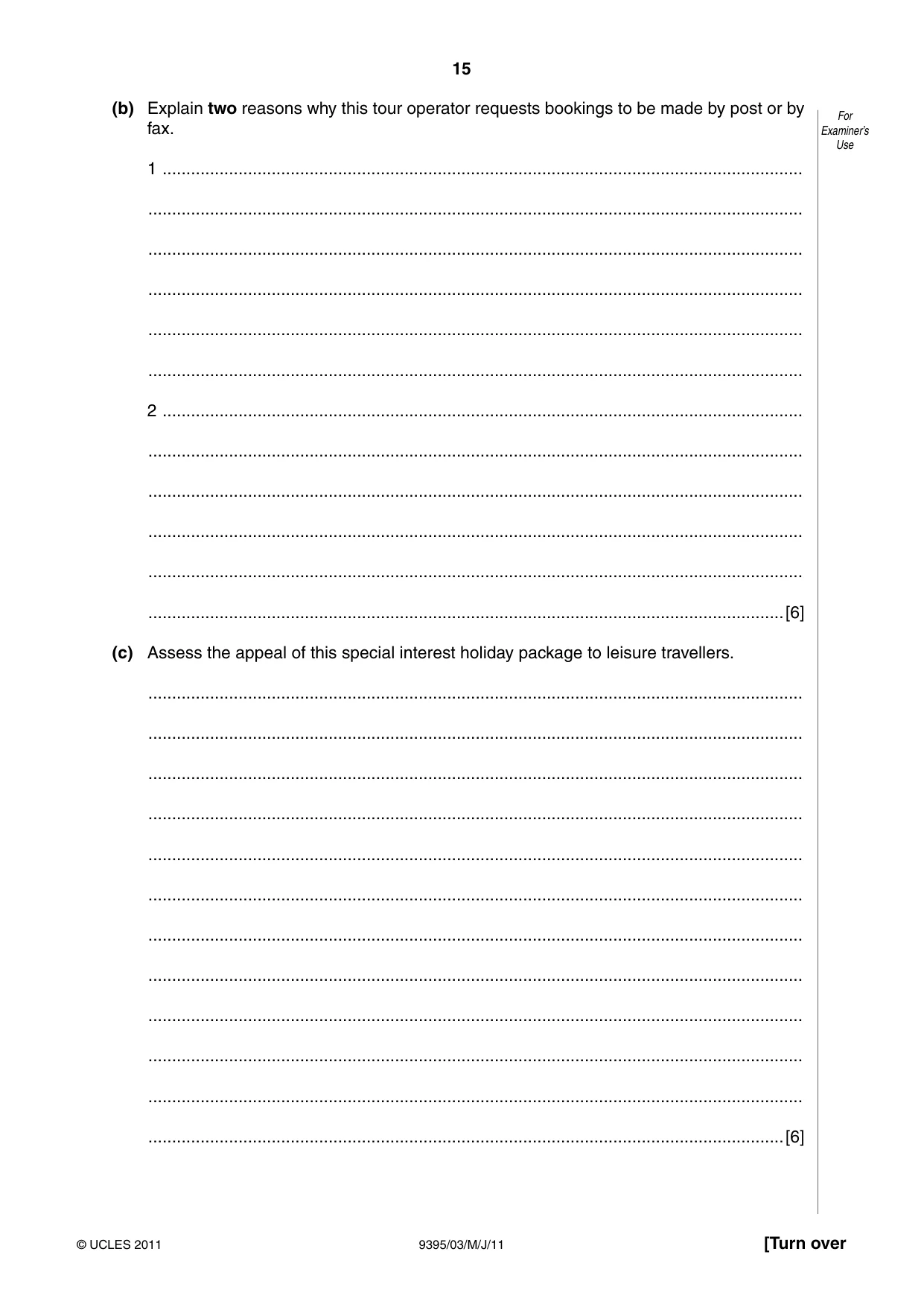 Cambridge A Level Travel and Tourism 9395 2011 May/June Paper 3 · Variant 1 question paper, page 15 of 16
