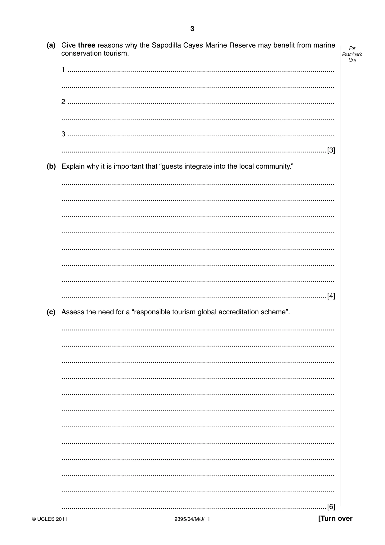 Cambridge A Level Travel and Tourism 9395 2011 May/June Paper 4 · Variant 1 question paper, page 3 of 8