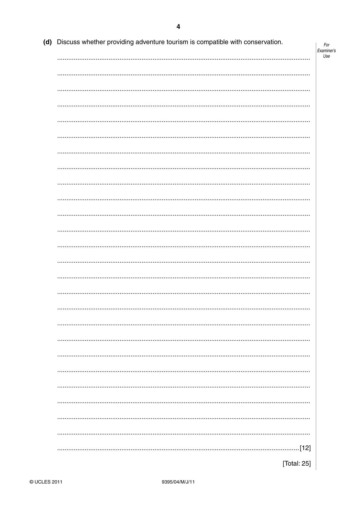 Cambridge A Level Travel and Tourism 9395 2011 May/June Paper 4 · Variant 1 question paper, page 4 of 8