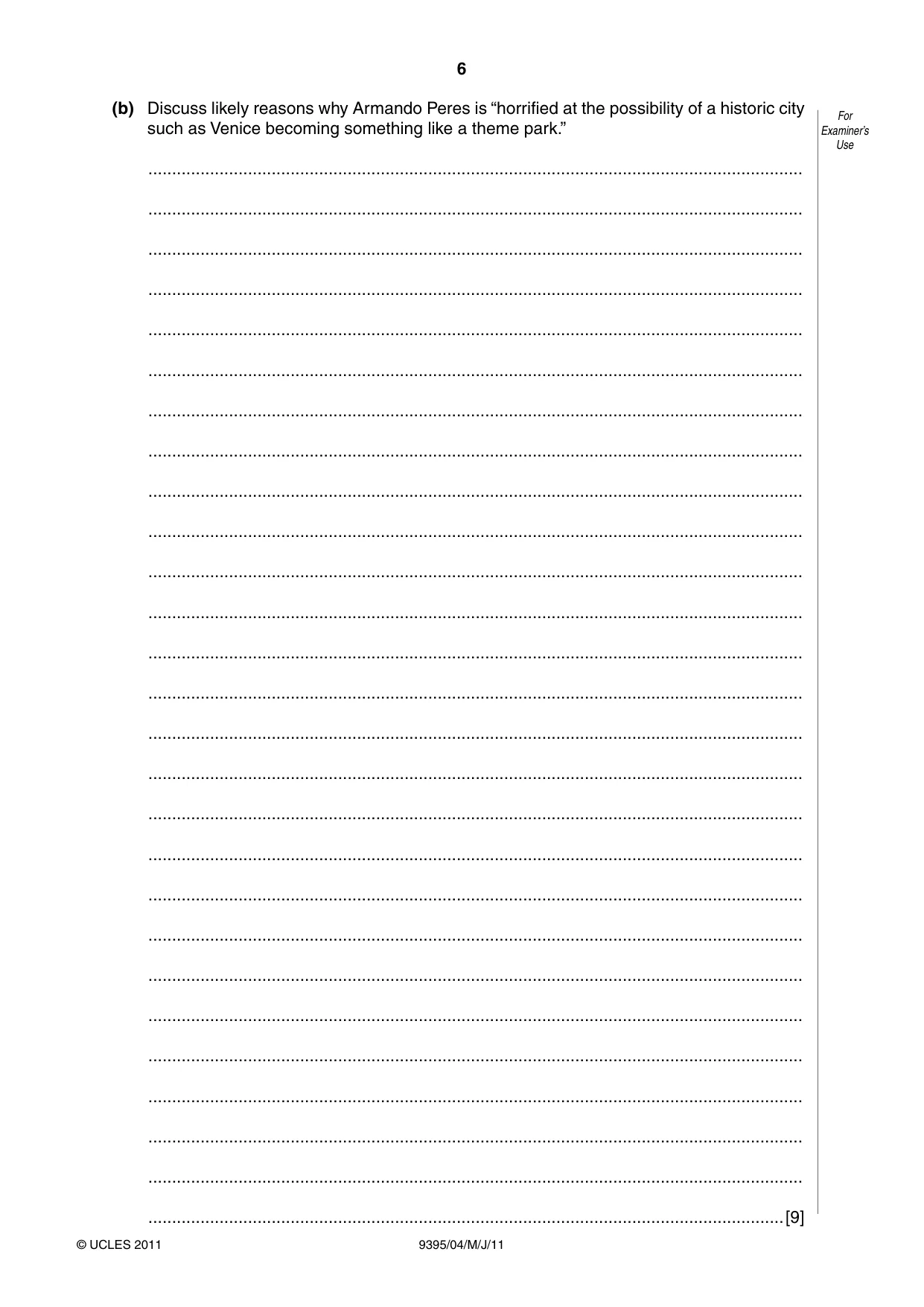 Cambridge A Level Travel and Tourism 9395 2011 May/June Paper 4 · Variant 1 question paper, page 6 of 8