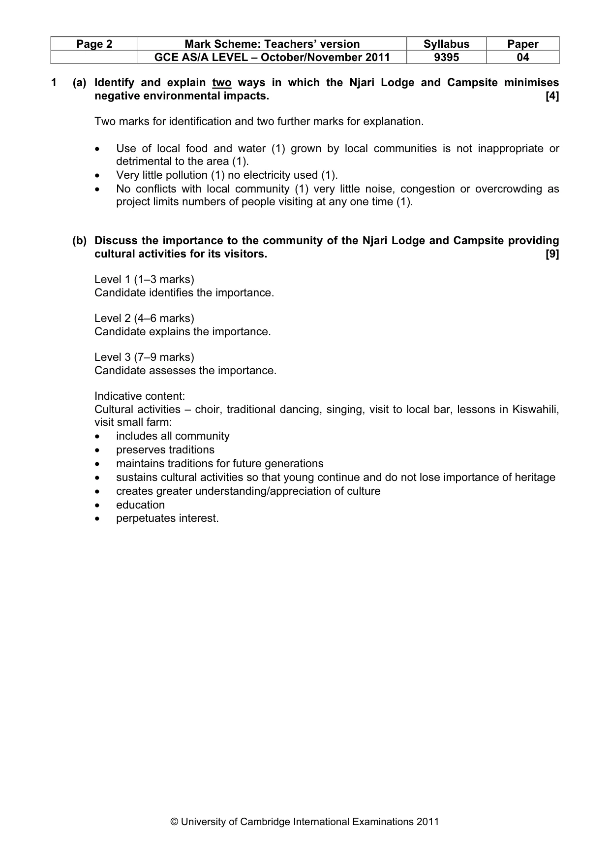 Mark scheme, page 2 of 5