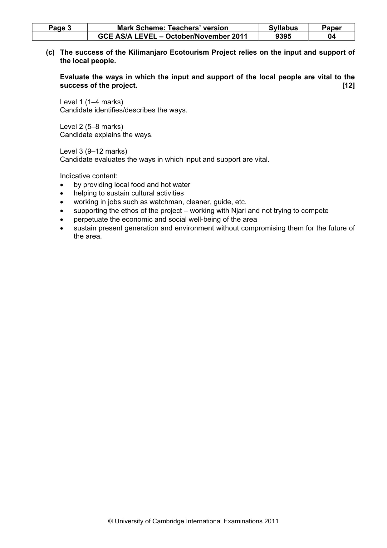 Mark scheme, page 3 of 5