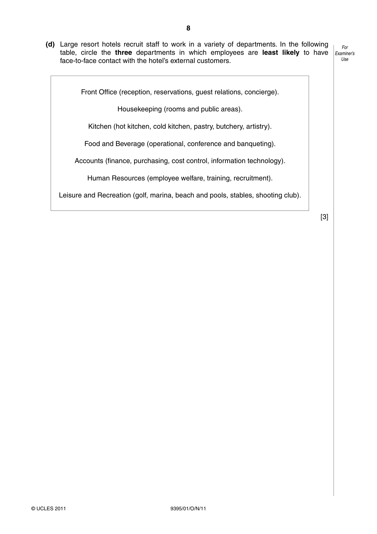 Cambridge A Level Travel and Tourism 9395 2011 Oct/Nov Paper 1 · Variant 1 question paper, page 8 of 16