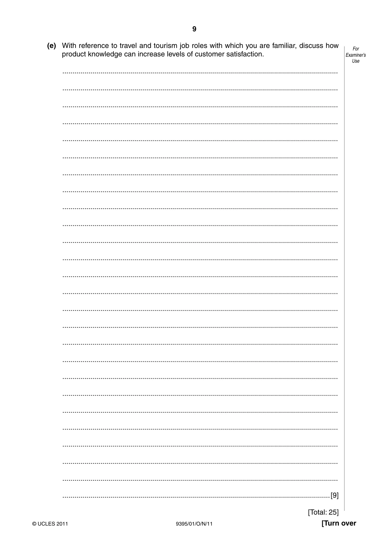 Cambridge A Level Travel and Tourism 9395 2011 Oct/Nov Paper 1 · Variant 1 question paper, page 9 of 16