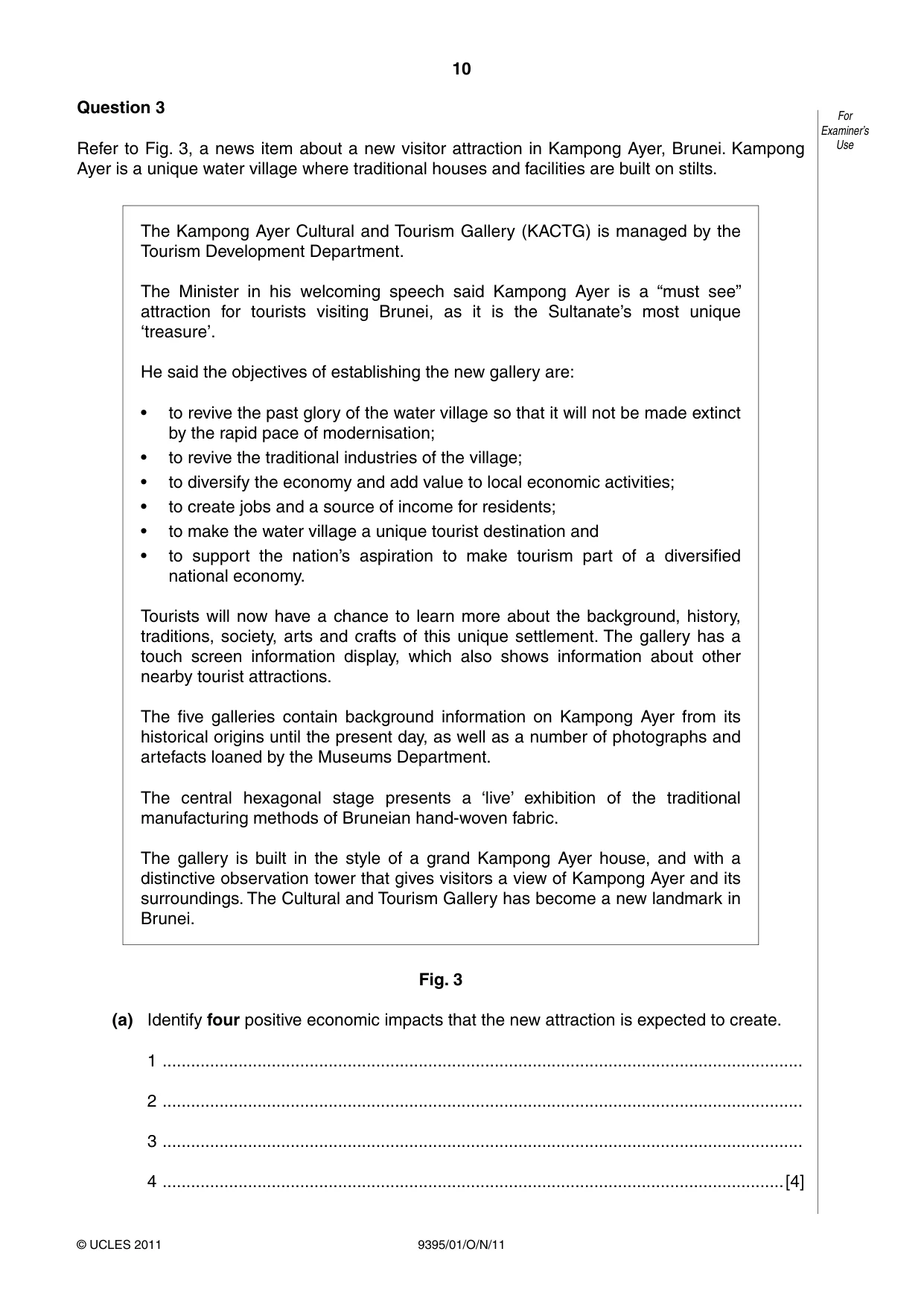Cambridge A Level Travel and Tourism 9395 2011 Oct/Nov Paper 1 · Variant 1 question paper, page 10 of 16