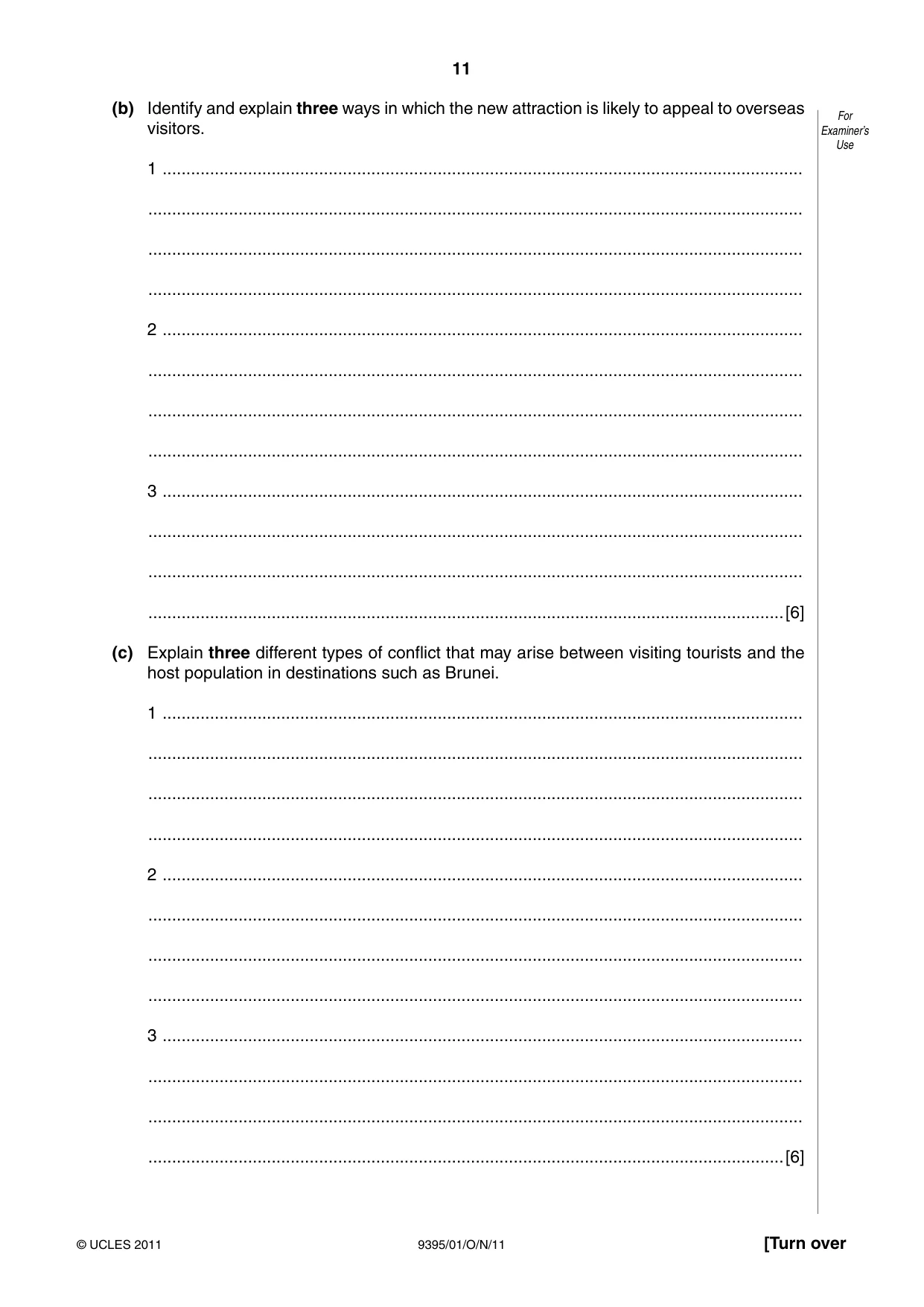 Cambridge A Level Travel and Tourism 9395 2011 Oct/Nov Paper 1 · Variant 1 question paper, page 11 of 16