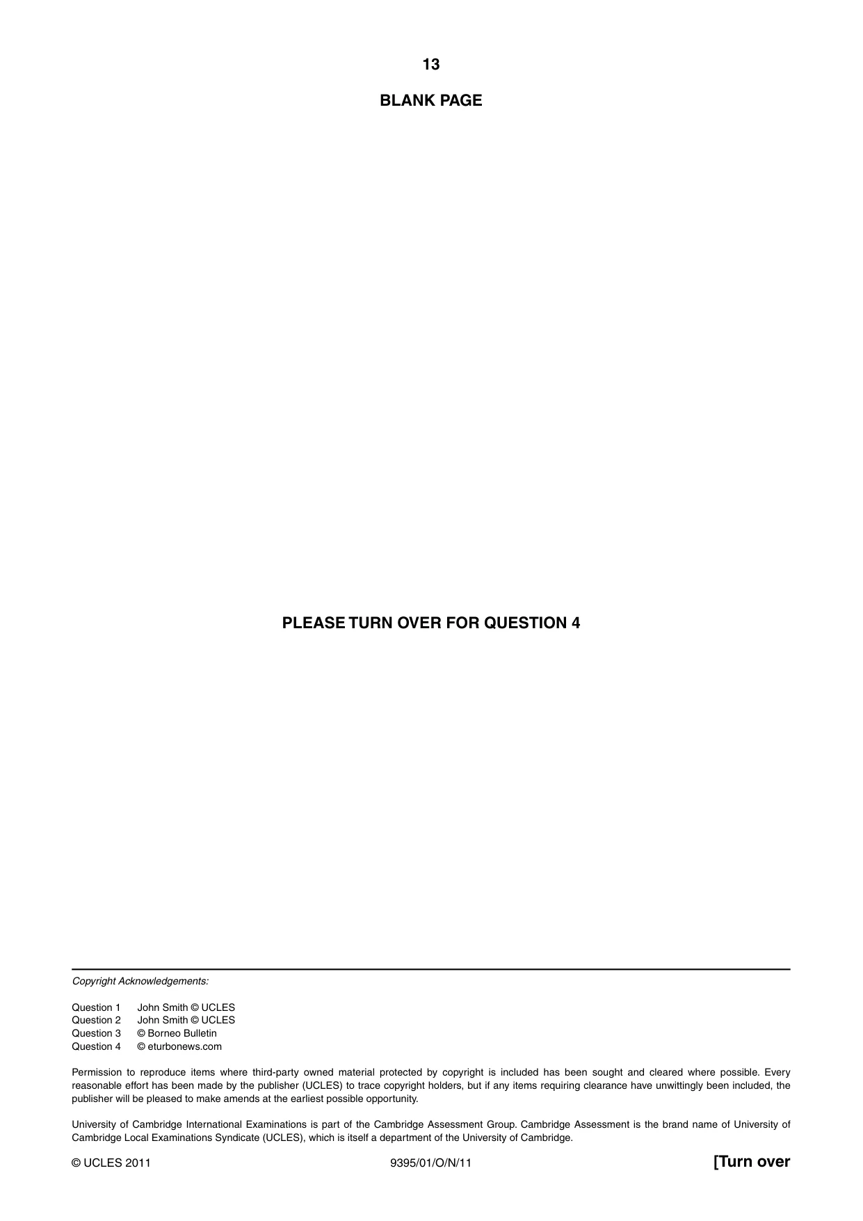 Cambridge A Level Travel and Tourism 9395 2011 Oct/Nov Paper 1 · Variant 1 question paper, page 13 of 16
