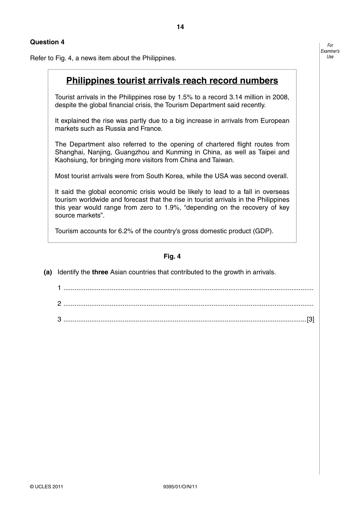 Cambridge A Level Travel and Tourism 9395 2011 Oct/Nov Paper 1 · Variant 1 question paper, page 14 of 16