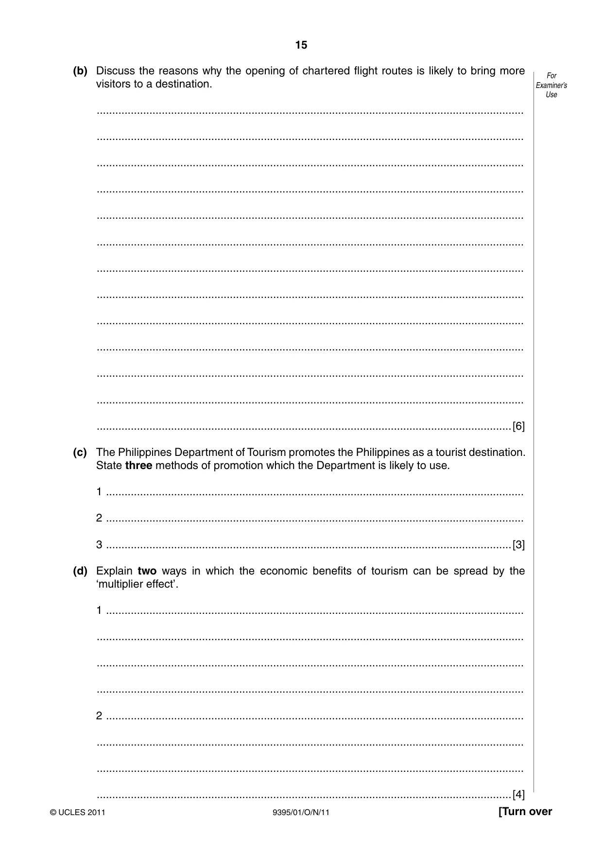 Cambridge A Level Travel and Tourism 9395 2011 Oct/Nov Paper 1 · Variant 1 question paper, page 15 of 16