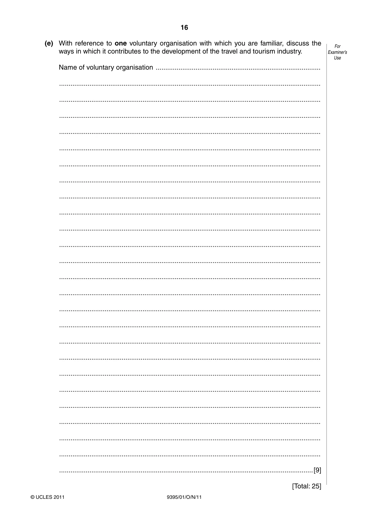 Cambridge A Level Travel and Tourism 9395 2011 Oct/Nov Paper 1 · Variant 1 question paper, page 16 of 16