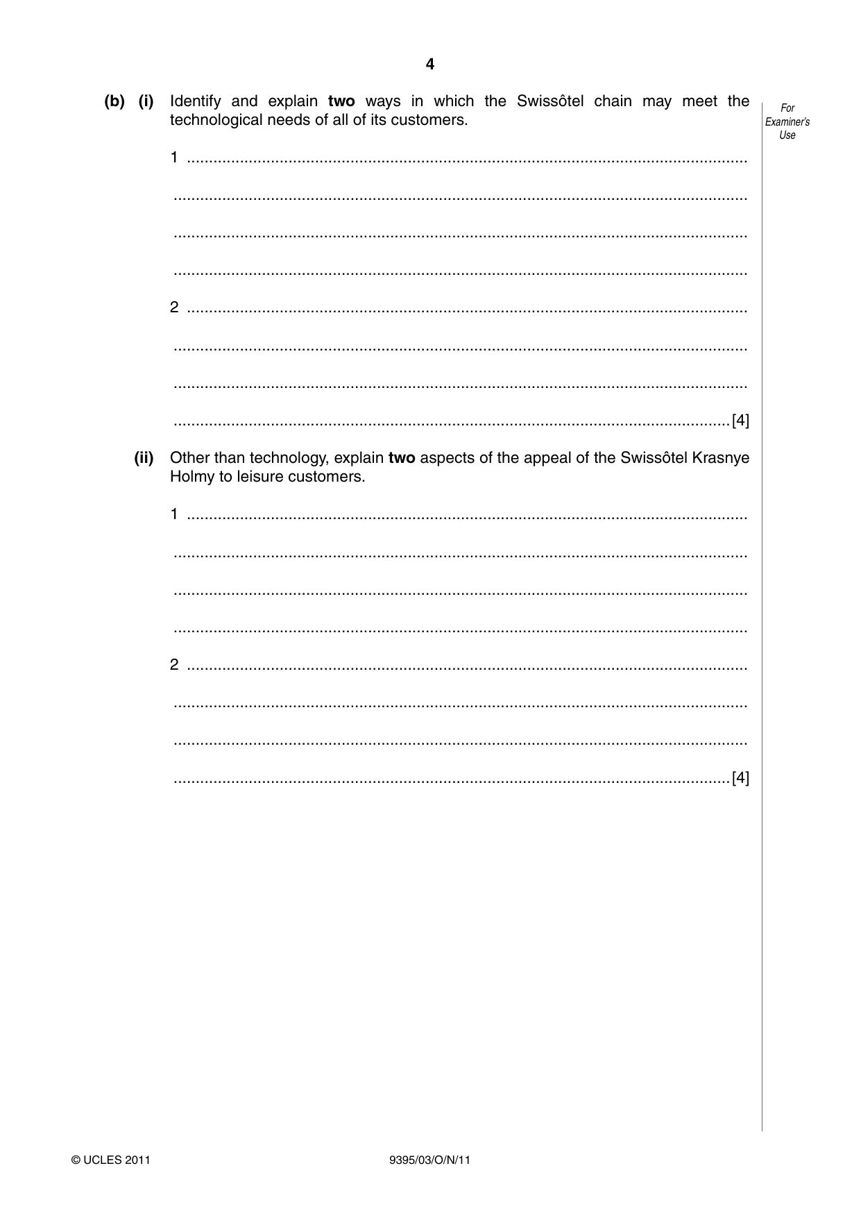 Cambridge A Level Travel and Tourism 9395 2011 Oct/Nov Paper 3 · Variant 1 question paper, page 4 of 16