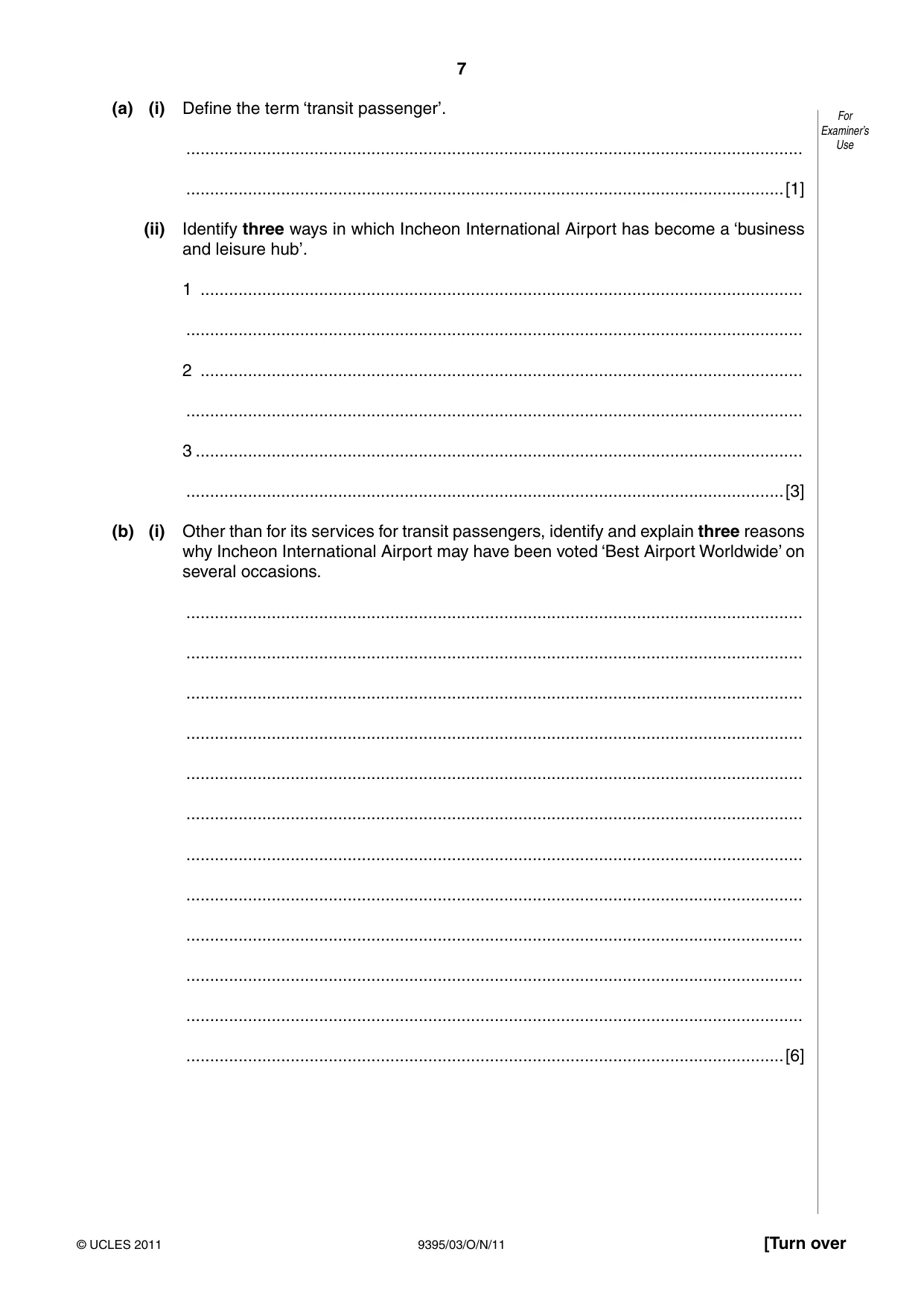 Cambridge A Level Travel and Tourism 9395 2011 Oct/Nov Paper 3 · Variant 1 question paper, page 7 of 16