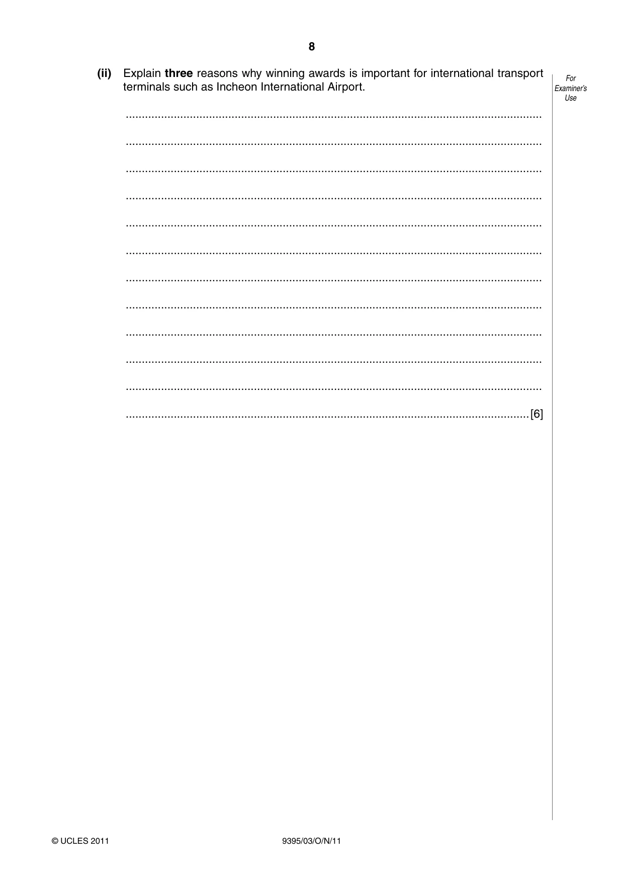 Cambridge A Level Travel and Tourism 9395 2011 Oct/Nov Paper 3 · Variant 1 question paper, page 8 of 16