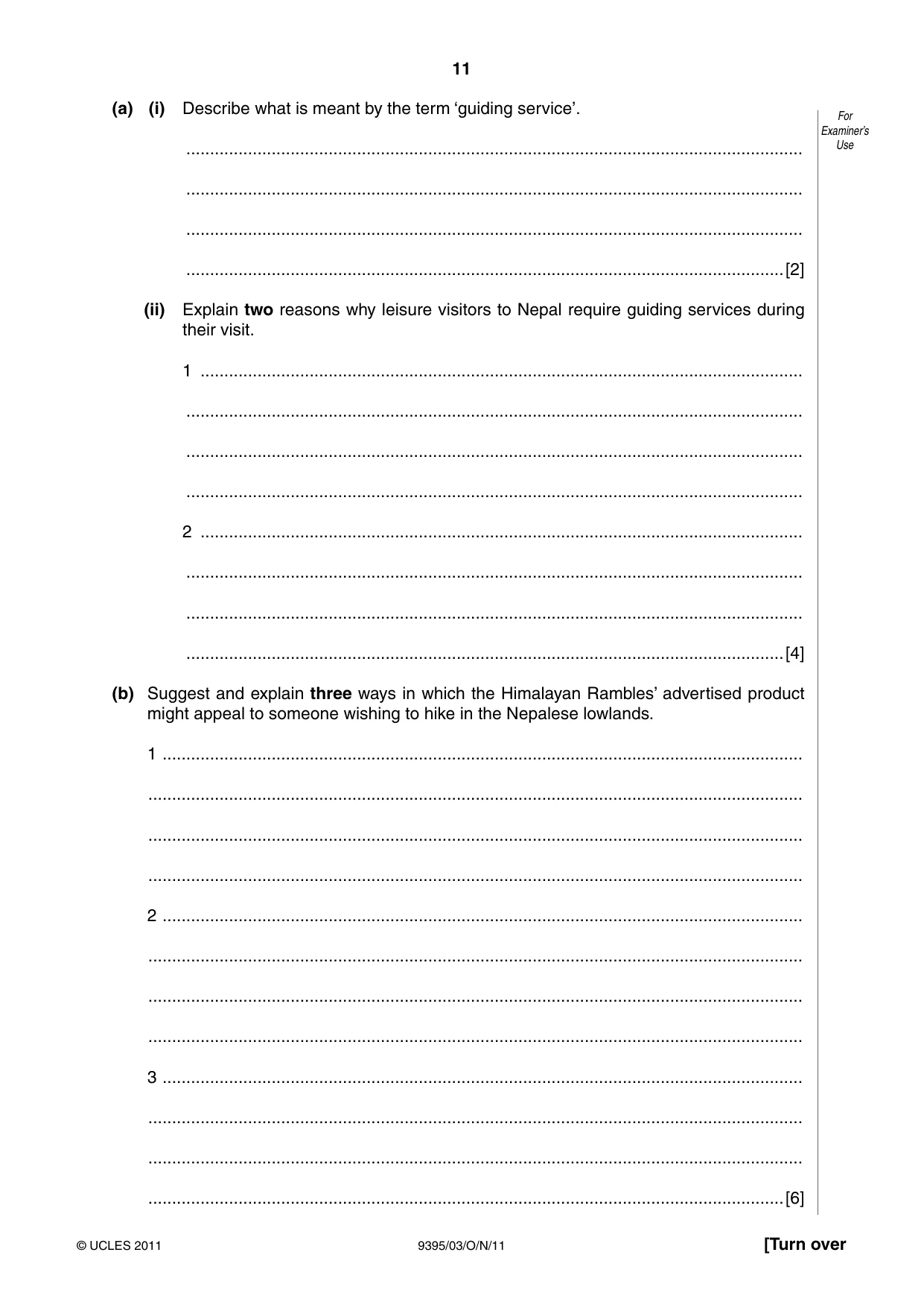 Cambridge A Level Travel and Tourism 9395 2011 Oct/Nov Paper 3 · Variant 1 question paper, page 11 of 16