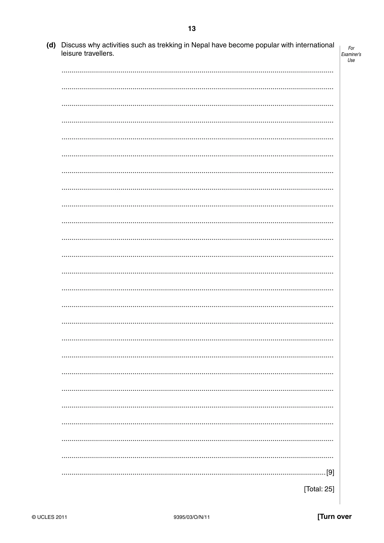 Cambridge A Level Travel and Tourism 9395 2011 Oct/Nov Paper 3 · Variant 1 question paper, page 13 of 16