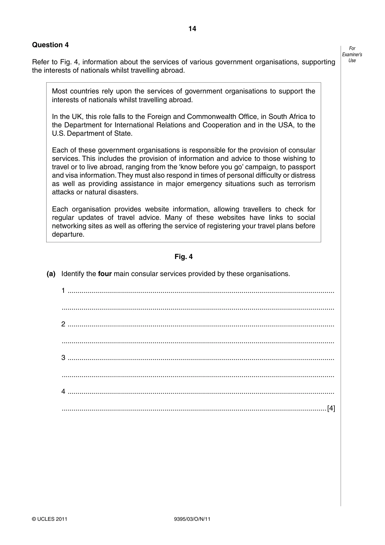 Cambridge A Level Travel and Tourism 9395 2011 Oct/Nov Paper 3 · Variant 1 question paper, page 14 of 16