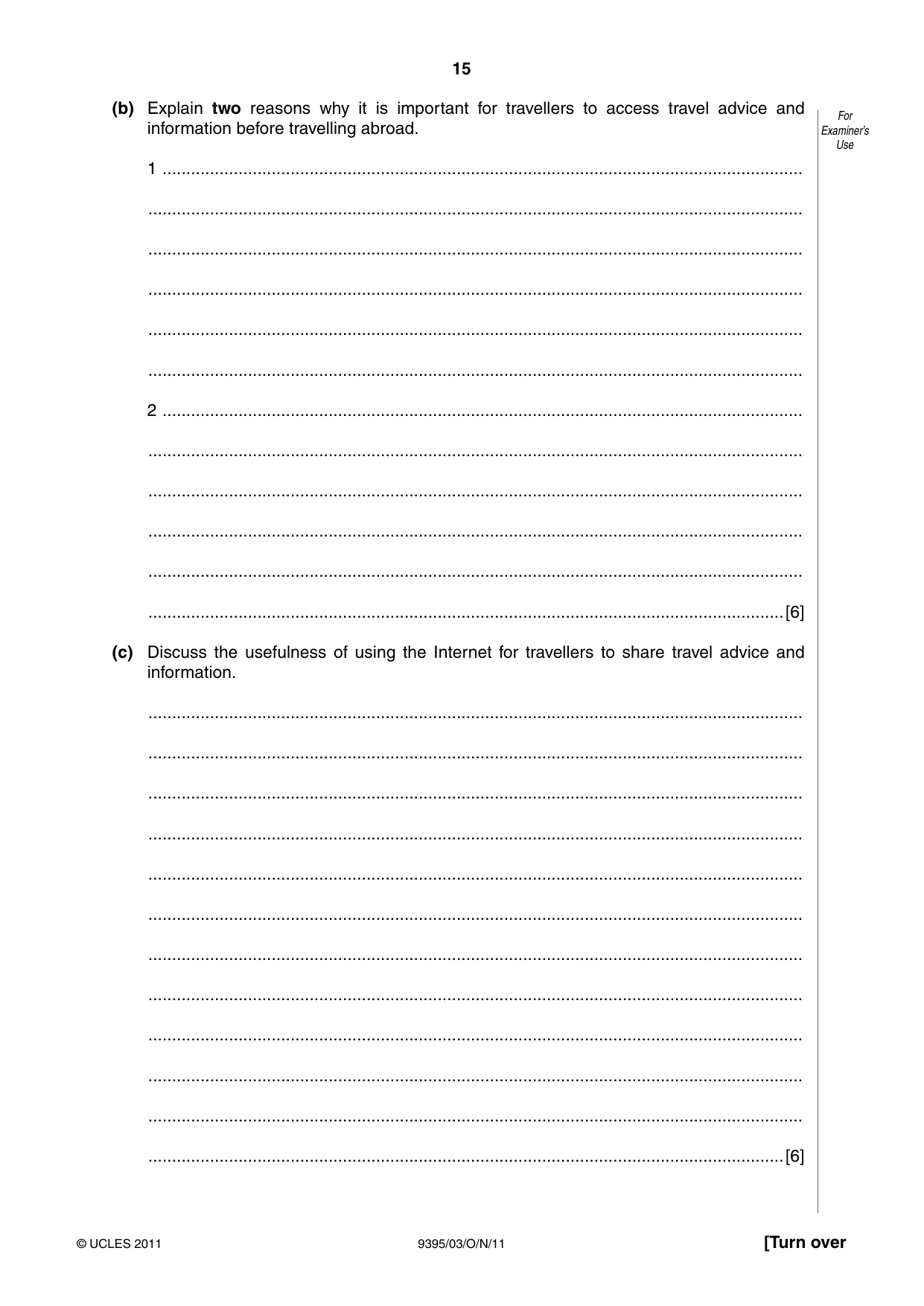 Cambridge A Level Travel and Tourism 9395 2011 Oct/Nov Paper 3 · Variant 1 question paper, page 15 of 16