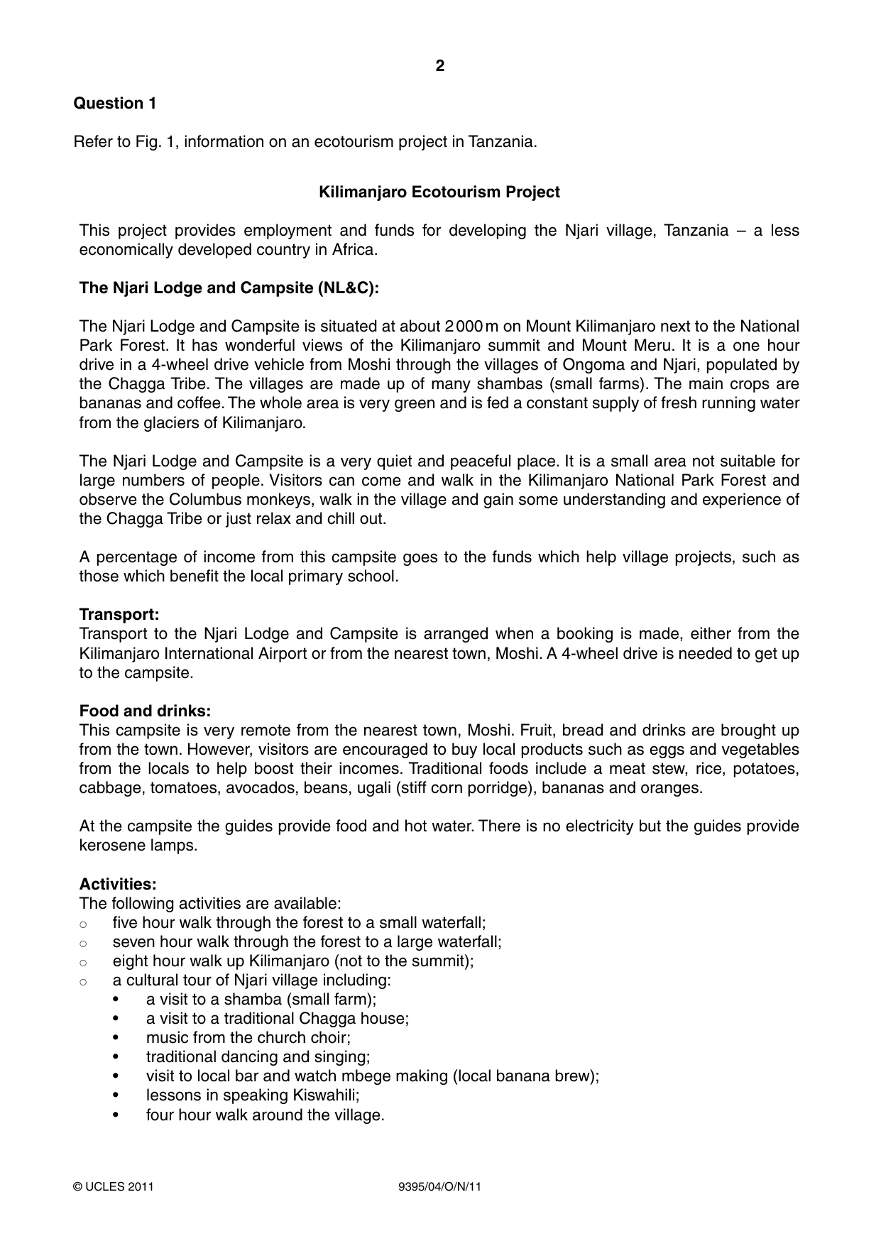 Cambridge A Level Travel and Tourism 9395 2011 Oct/Nov Paper 4 · Variant 1 question paper, page 2 of 8