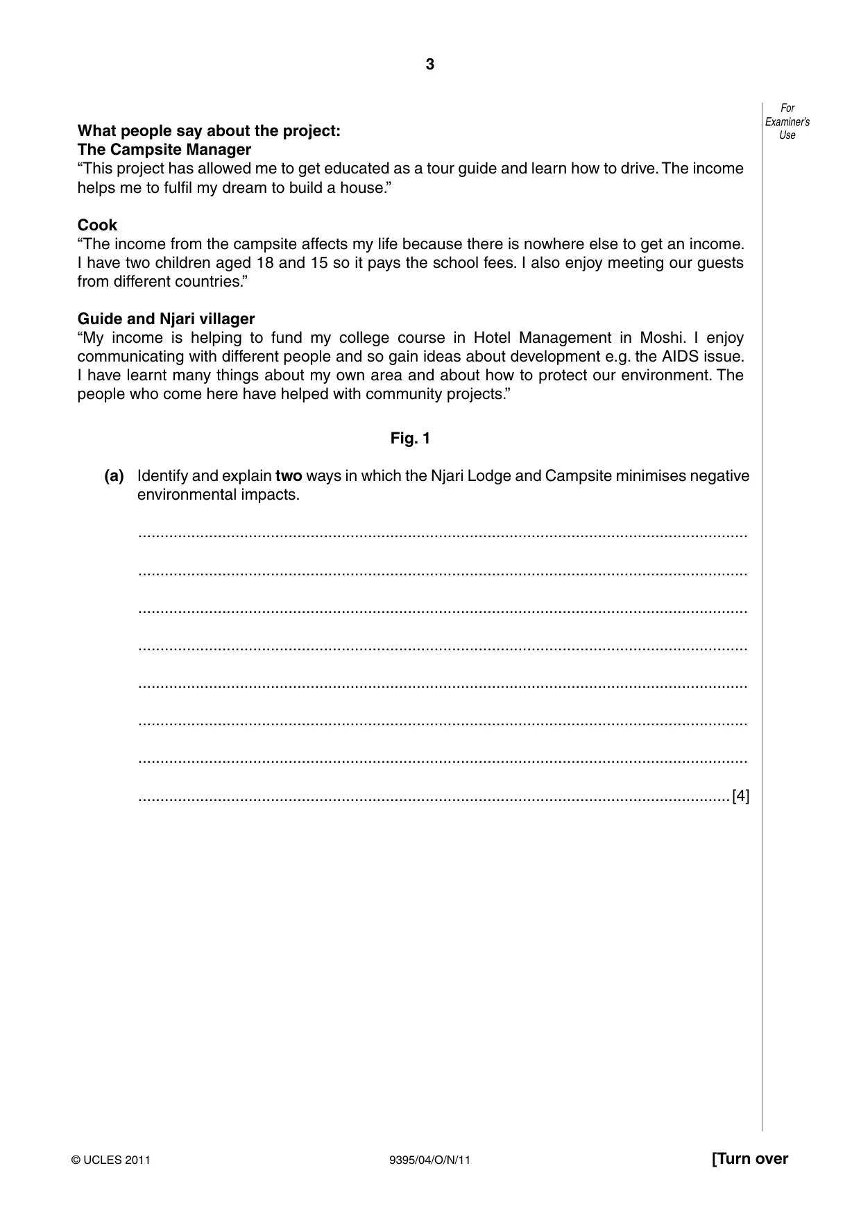 Cambridge A Level Travel and Tourism 9395 2011 Oct/Nov Paper 4 · Variant 1 question paper, page 3 of 8