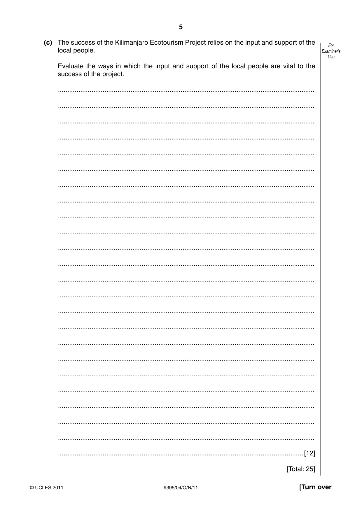 Cambridge A Level Travel and Tourism 9395 2011 Oct/Nov Paper 4 · Variant 1 question paper, page 5 of 8