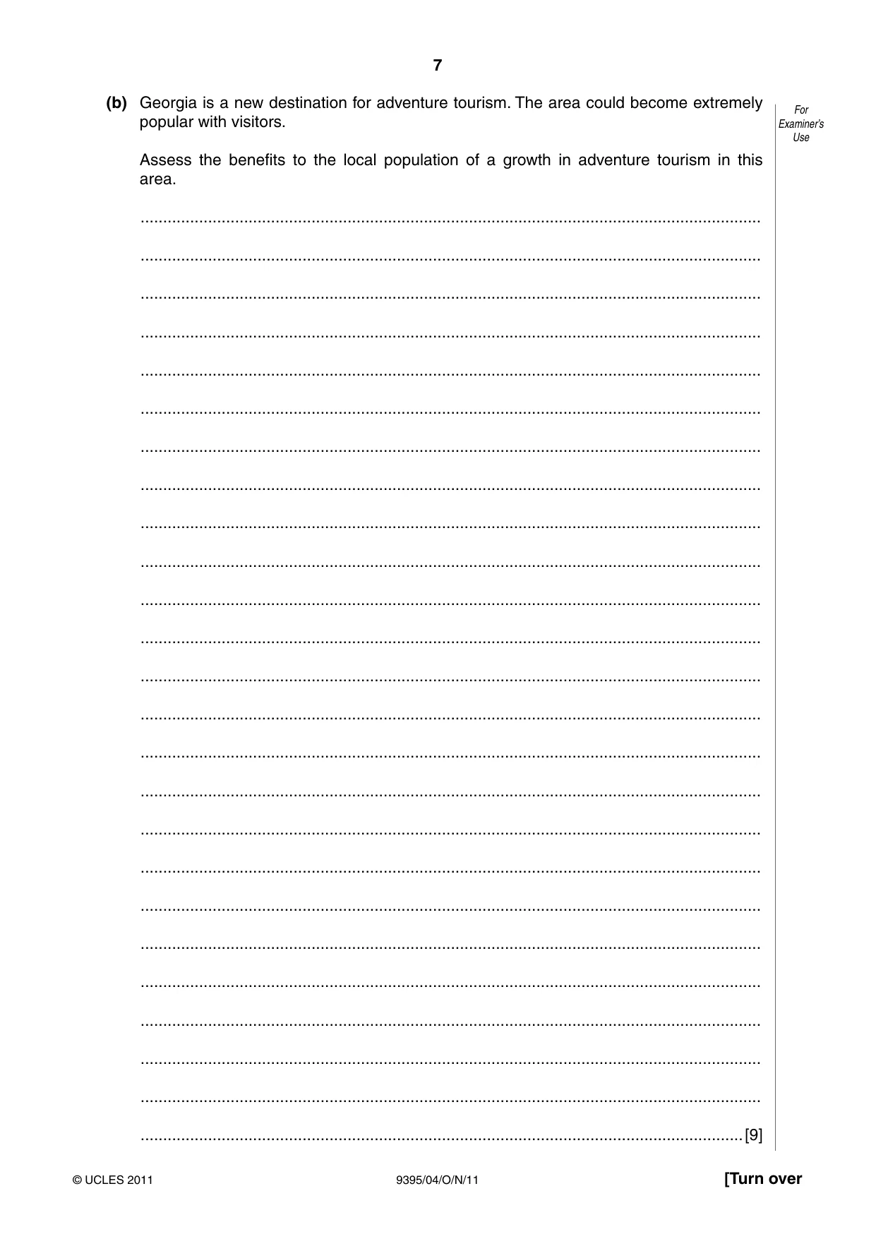Cambridge A Level Travel and Tourism 9395 2011 Oct/Nov Paper 4 · Variant 1 question paper, page 7 of 8