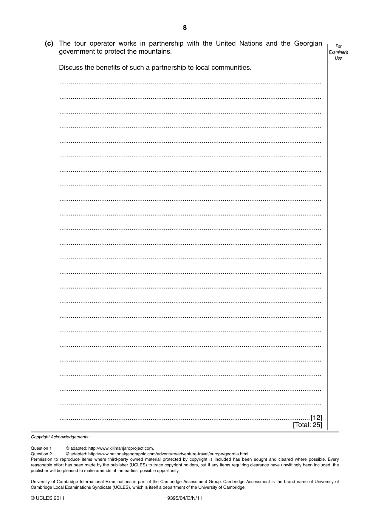 Cambridge A Level Travel and Tourism 9395 2011 Oct/Nov Paper 4 · Variant 1 question paper, page 8 of 8