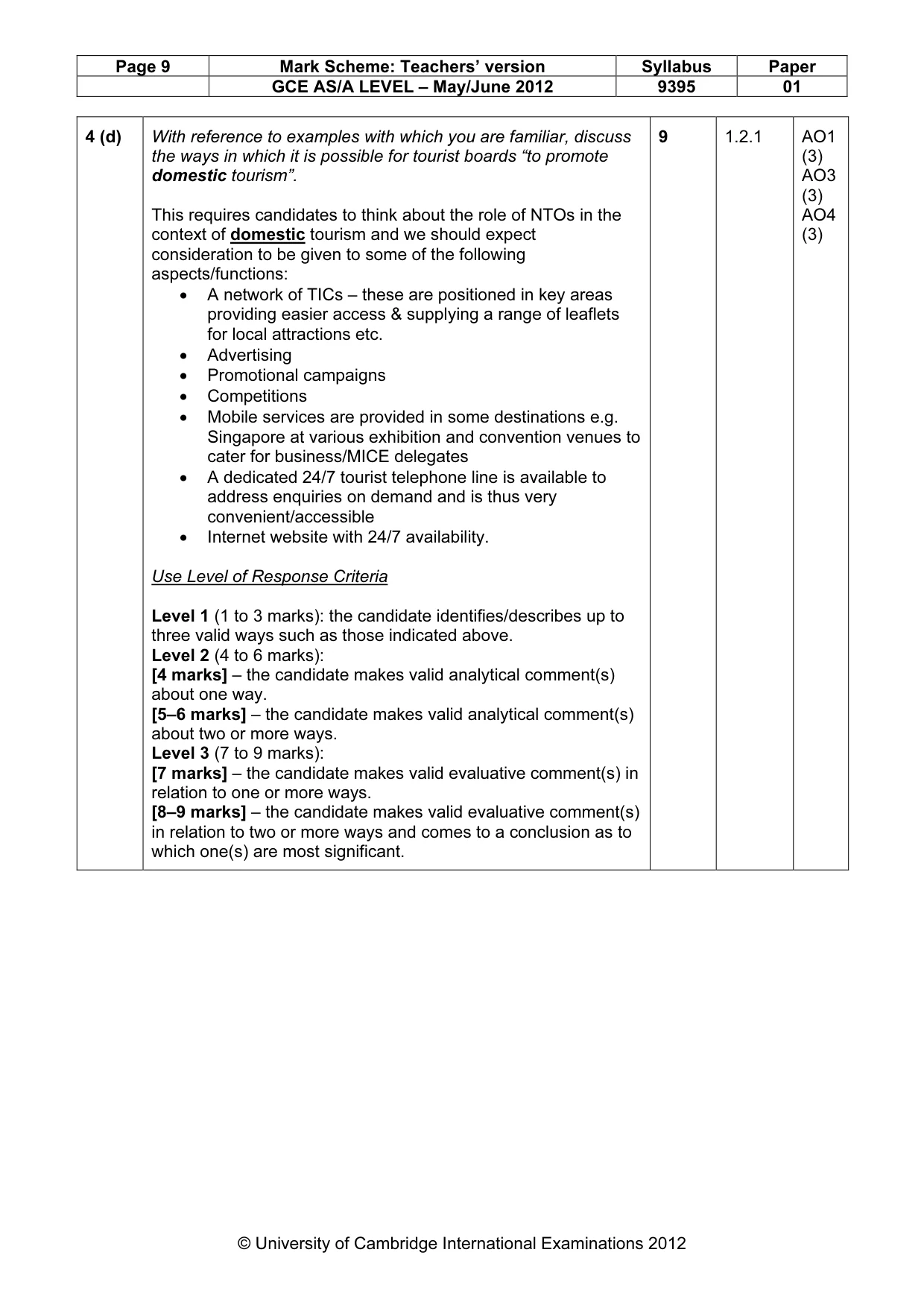 Mark scheme, page 9 of 9
