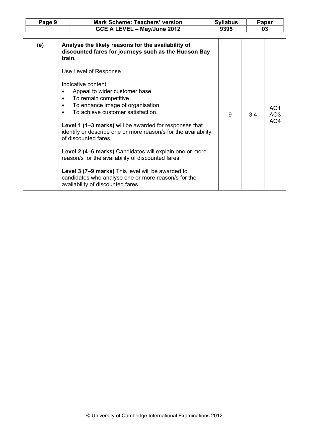 Mark scheme, page 9 of 9