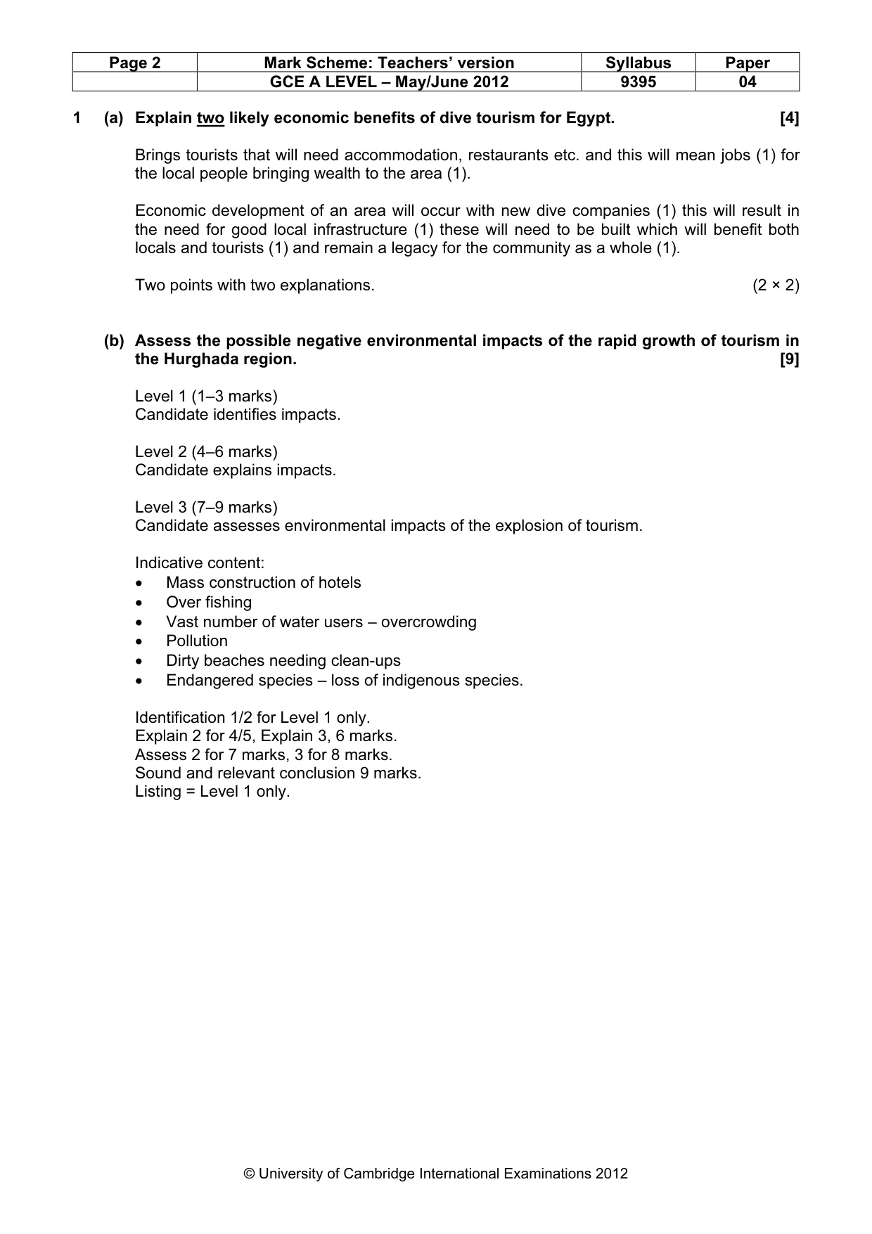 Mark scheme, page 2 of 5