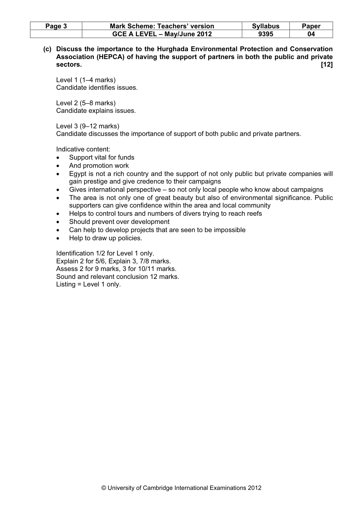 Mark scheme, page 3 of 5