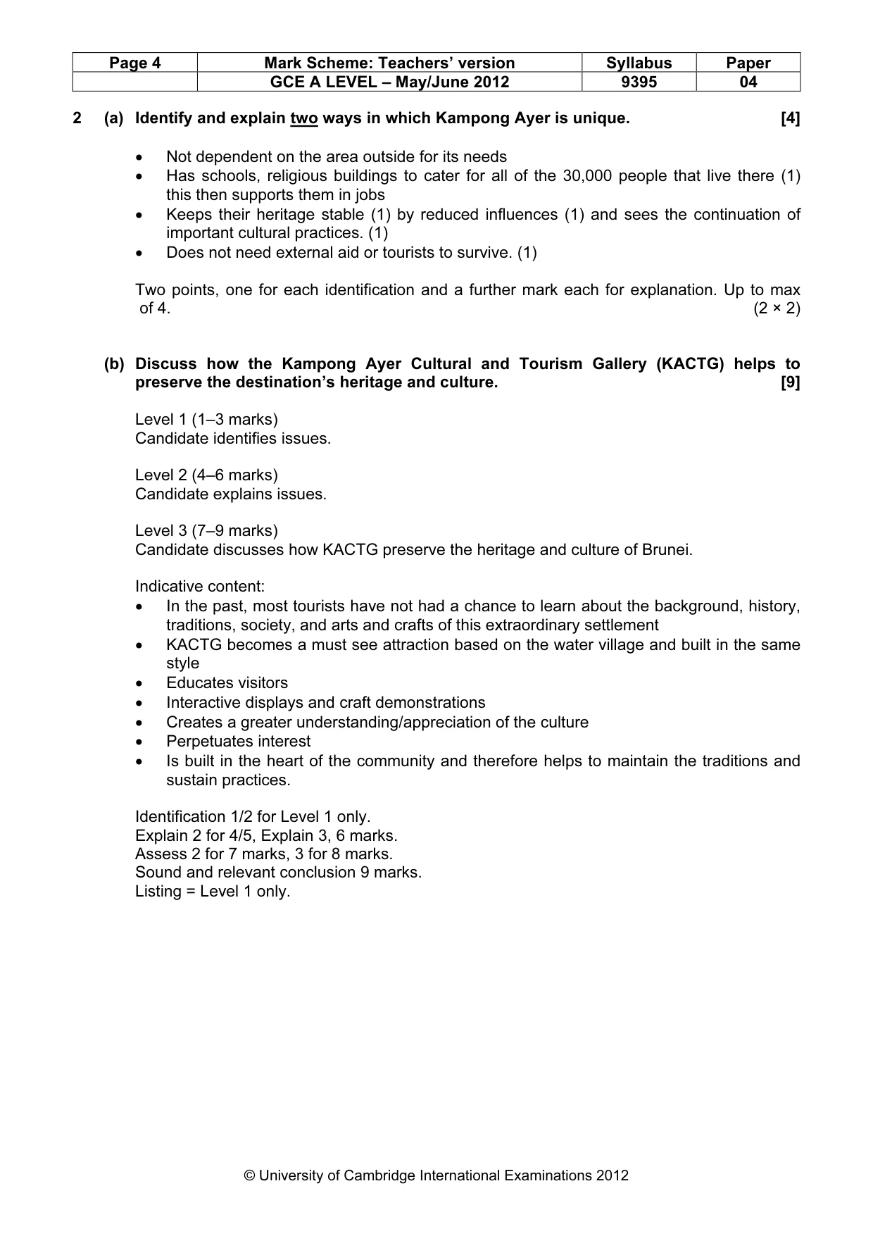 Mark scheme, page 4 of 5