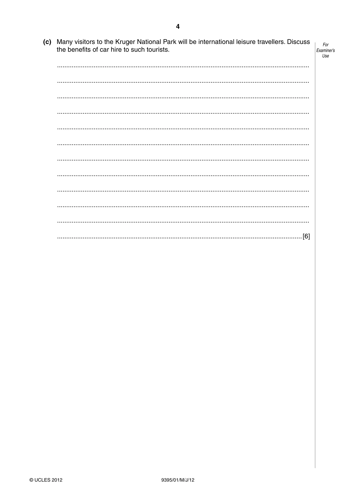 Cambridge A Level Travel and Tourism 9395 2012 May/June Paper 1 · Variant 1 question paper, page 4 of 16