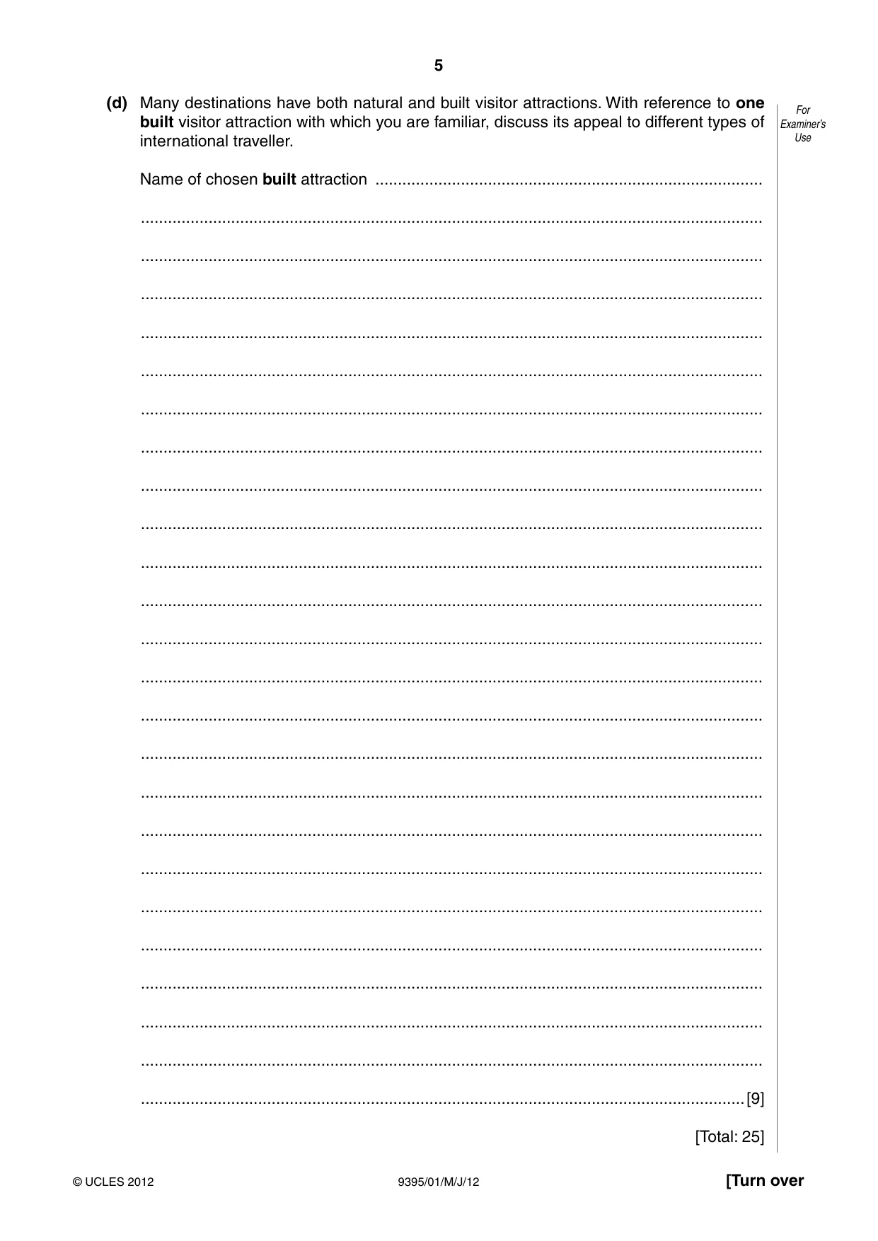 Cambridge A Level Travel and Tourism 9395 2012 May/June Paper 1 · Variant 1 question paper, page 5 of 16