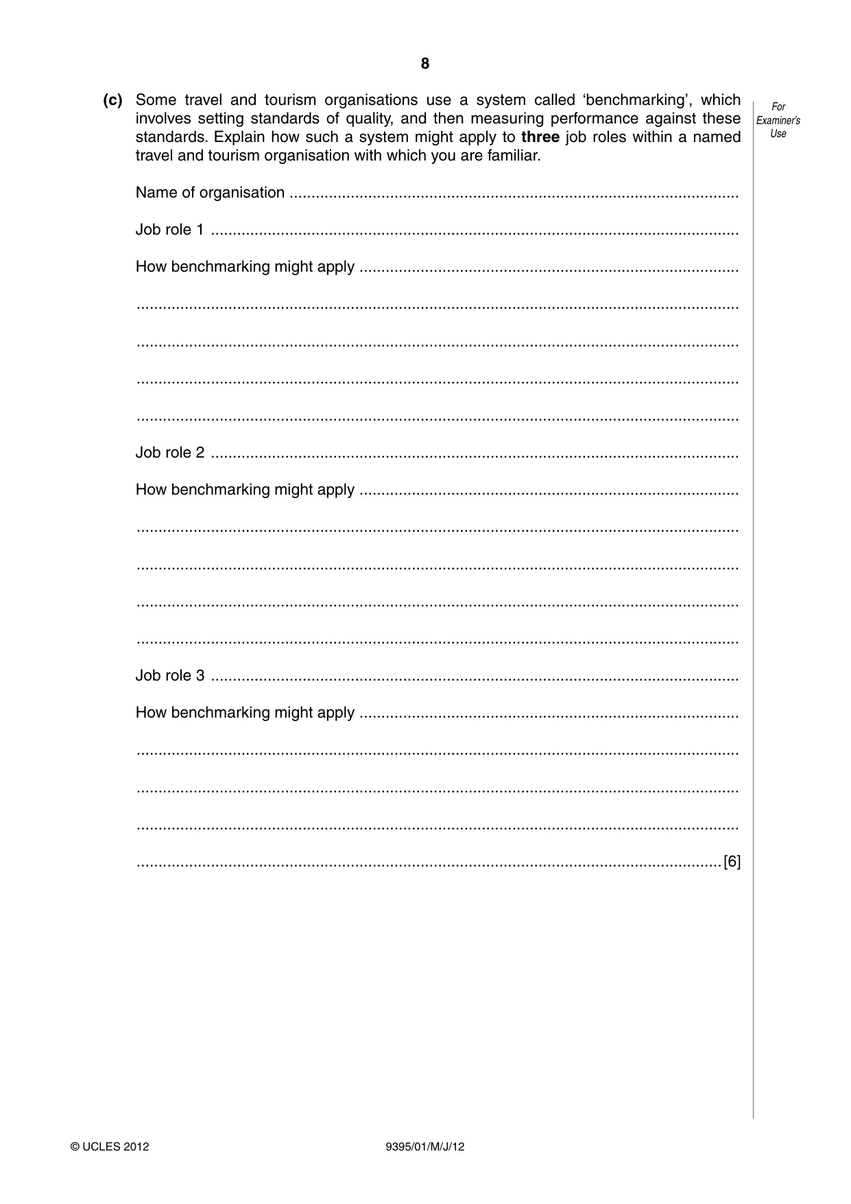 Cambridge A Level Travel and Tourism 9395 2012 May/June Paper 1 · Variant 1 question paper, page 8 of 16
