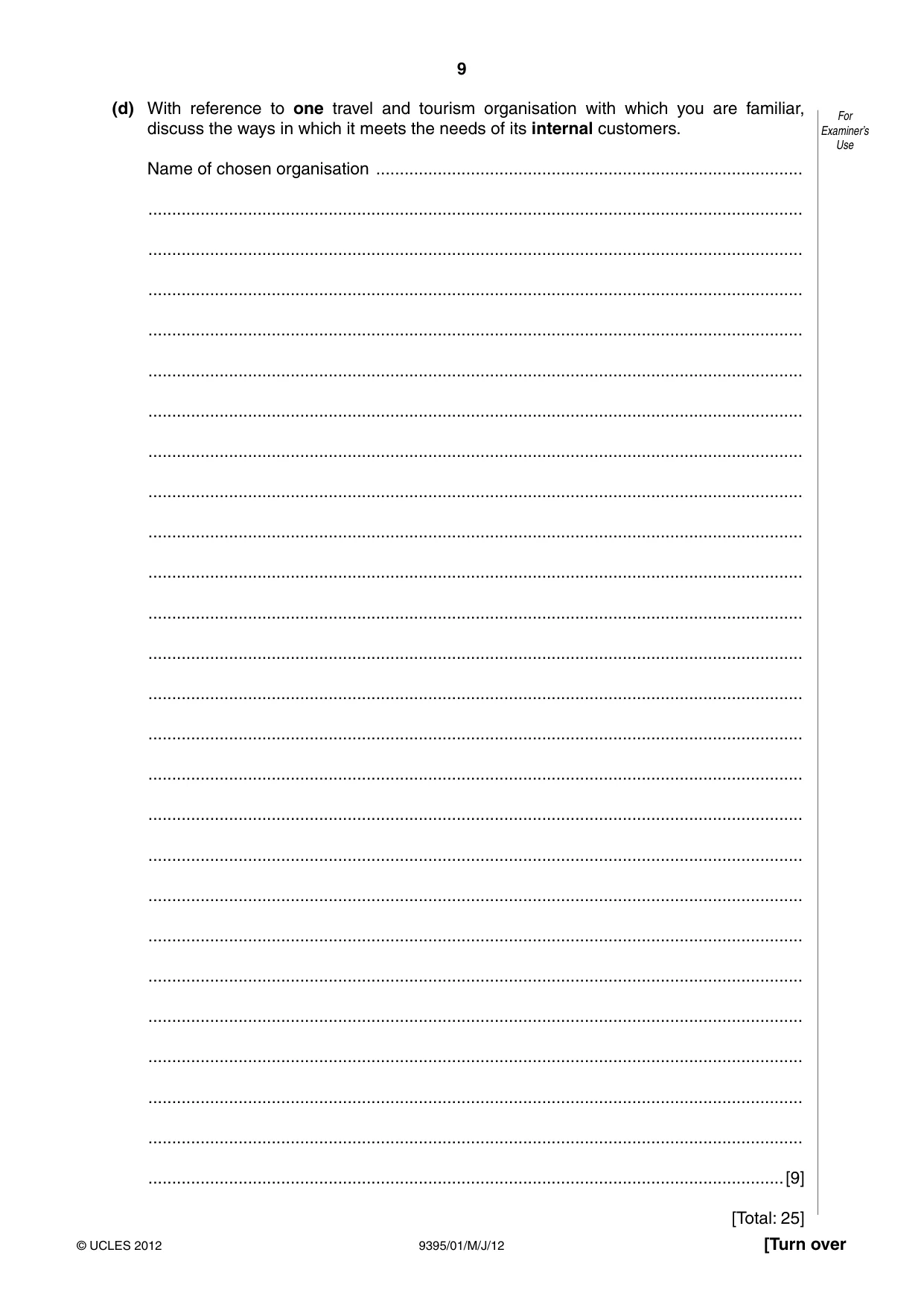 Cambridge A Level Travel and Tourism 9395 2012 May/June Paper 1 · Variant 1 question paper, page 9 of 16