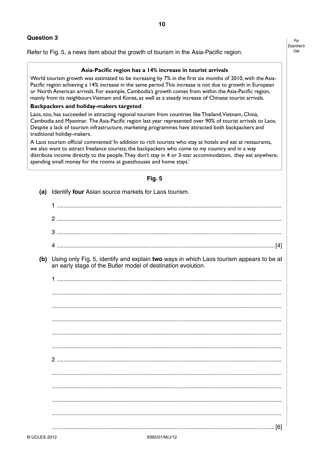 Cambridge A Level Travel and Tourism 9395 2012 May/June Paper 1 · Variant 1 question paper, page 10 of 16