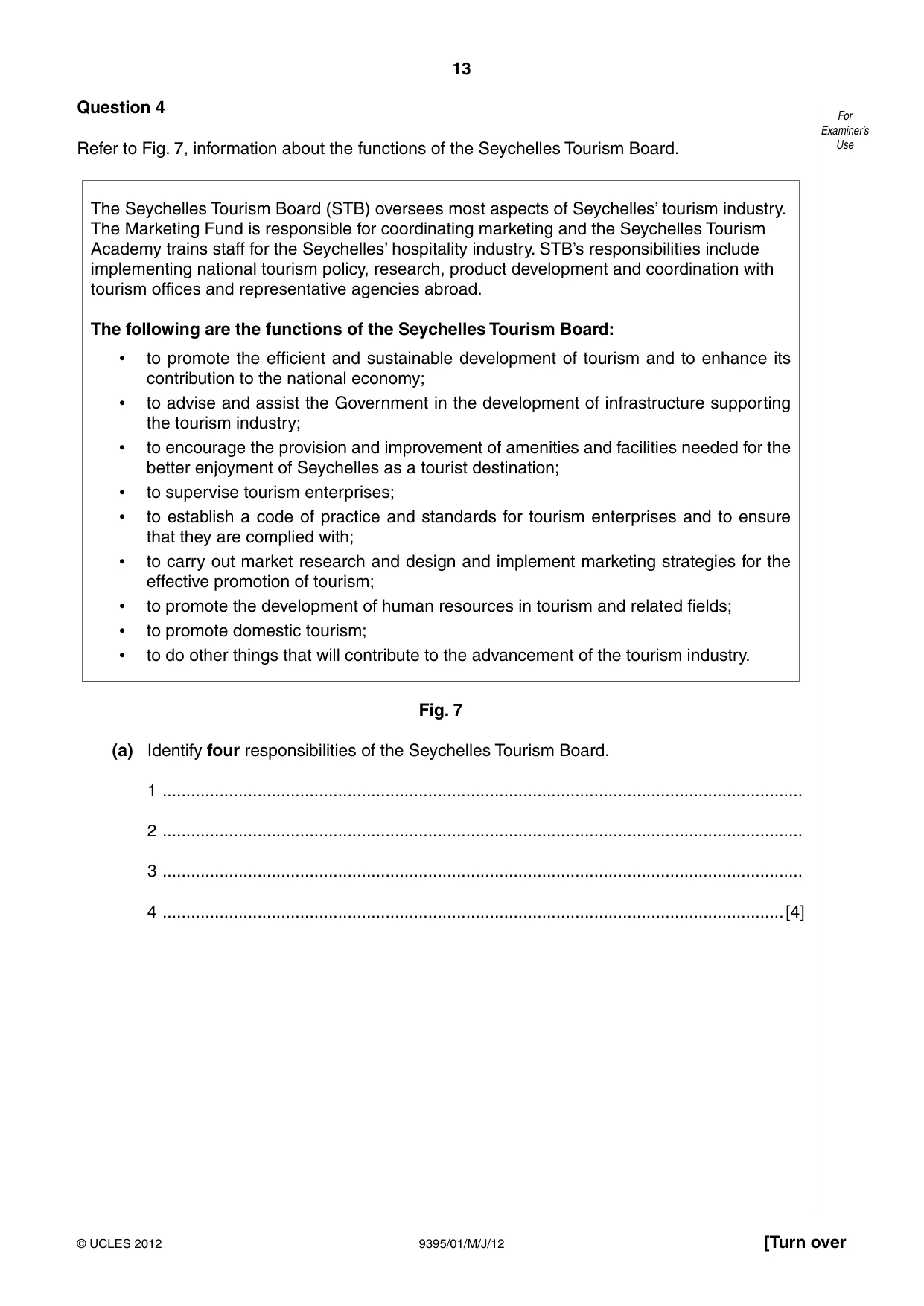 Cambridge A Level Travel and Tourism 9395 2012 May/June Paper 1 · Variant 1 question paper, page 13 of 16