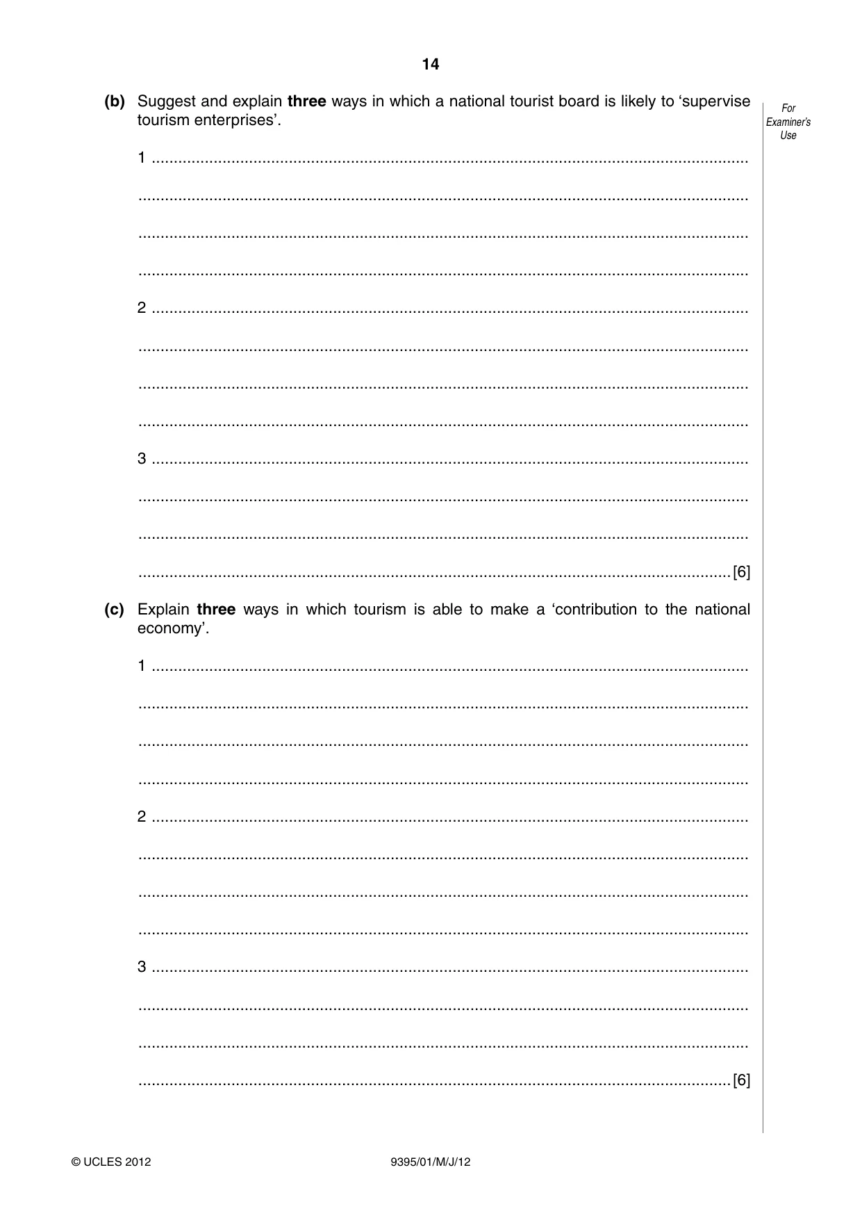 Cambridge A Level Travel and Tourism 9395 2012 May/June Paper 1 · Variant 1 question paper, page 14 of 16