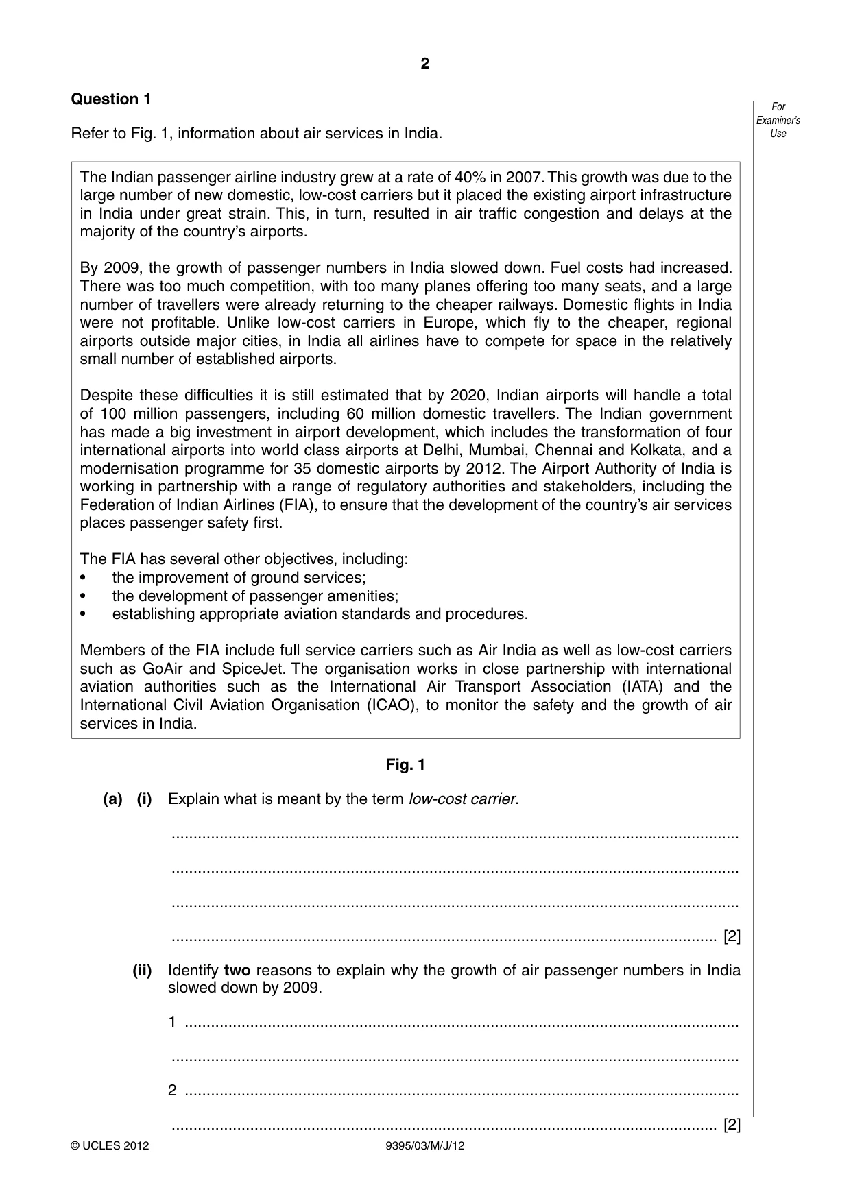 Cambridge A Level Travel and Tourism 9395 2012 May/June Paper 3 · Variant 1 question paper, page 2 of 16