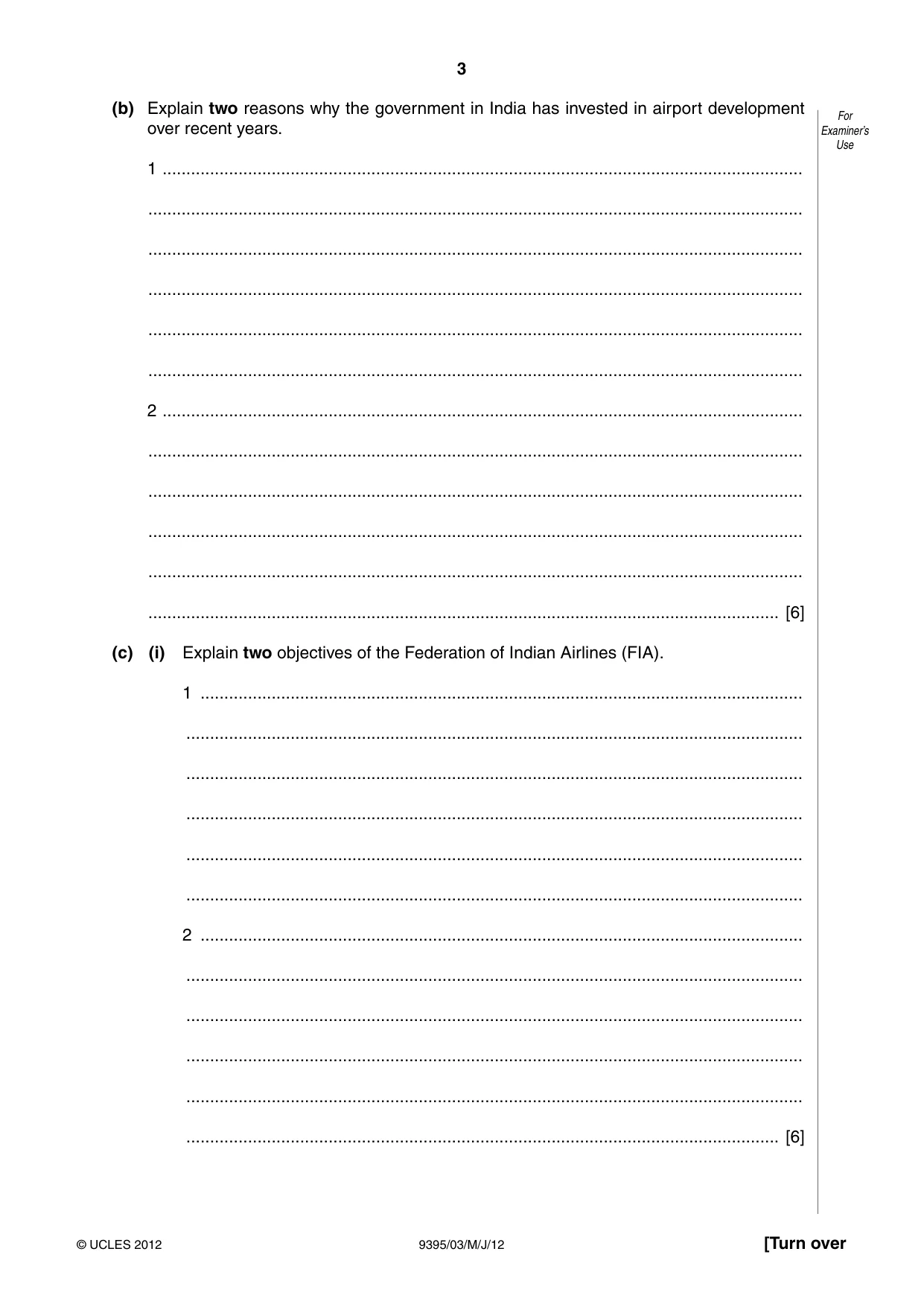 Cambridge A Level Travel and Tourism 9395 2012 May/June Paper 3 · Variant 1 question paper, page 3 of 16
