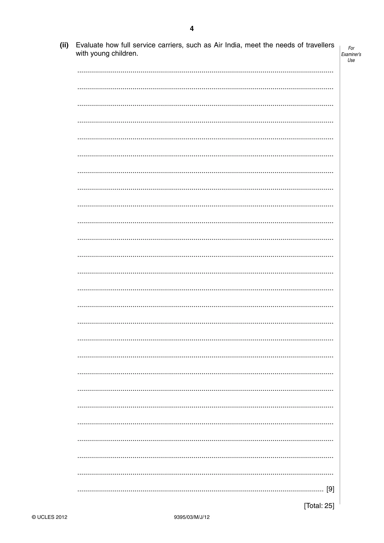 Cambridge A Level Travel and Tourism 9395 2012 May/June Paper 3 · Variant 1 question paper, page 4 of 16