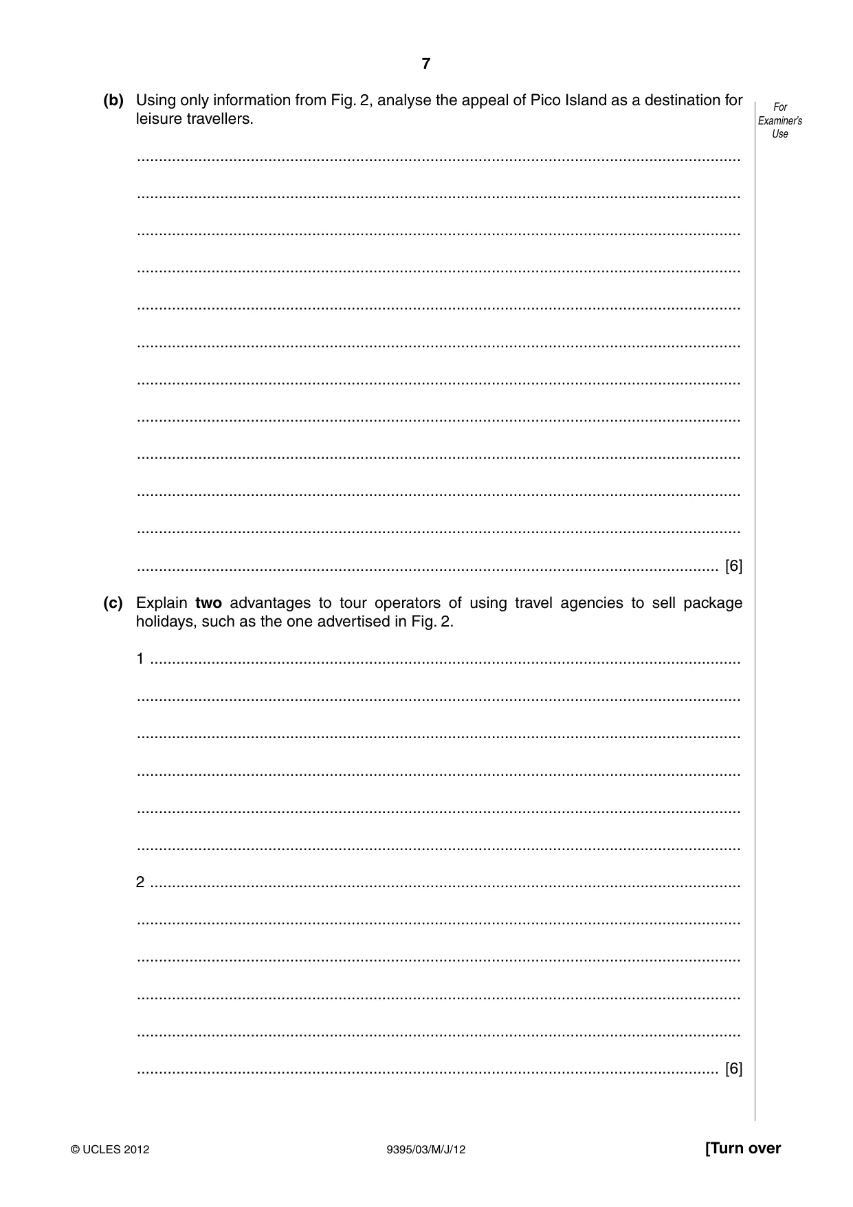 Cambridge A Level Travel and Tourism 9395 2012 May/June Paper 3 · Variant 1 question paper, page 7 of 16