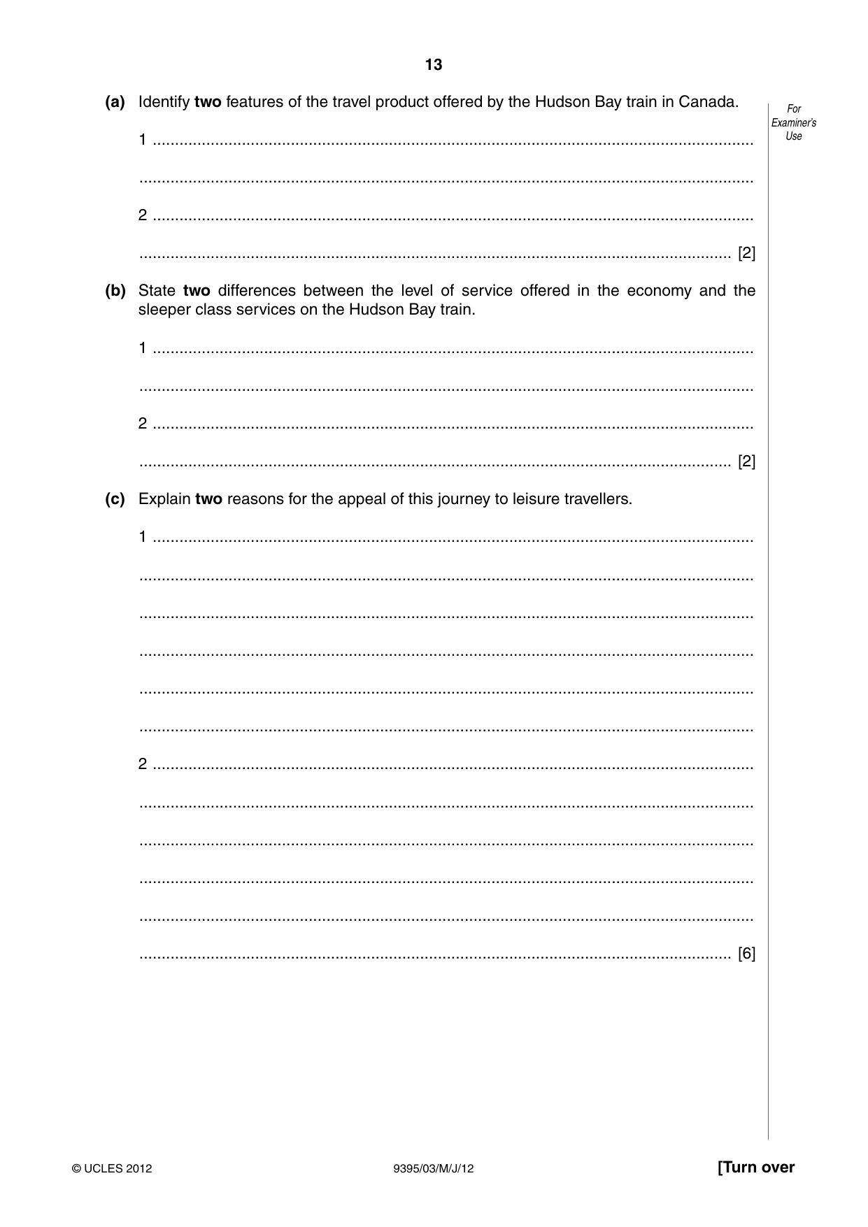 Cambridge A Level Travel and Tourism 9395 2012 May/June Paper 3 · Variant 1 question paper, page 13 of 16
