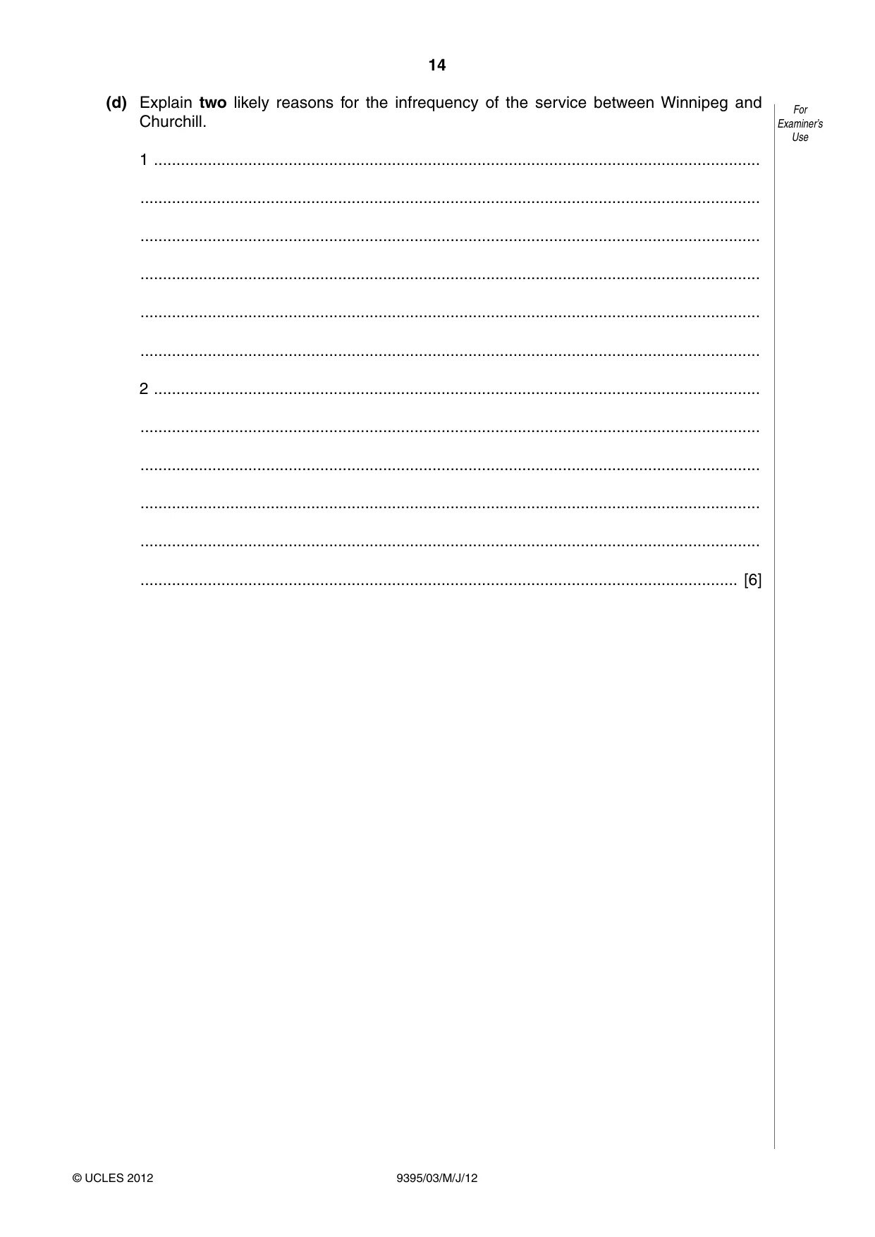 Cambridge A Level Travel and Tourism 9395 2012 May/June Paper 3 · Variant 1 question paper, page 14 of 16