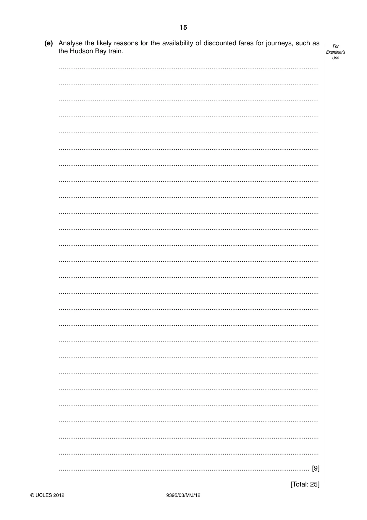 Cambridge A Level Travel and Tourism 9395 2012 May/June Paper 3 · Variant 1 question paper, page 15 of 16