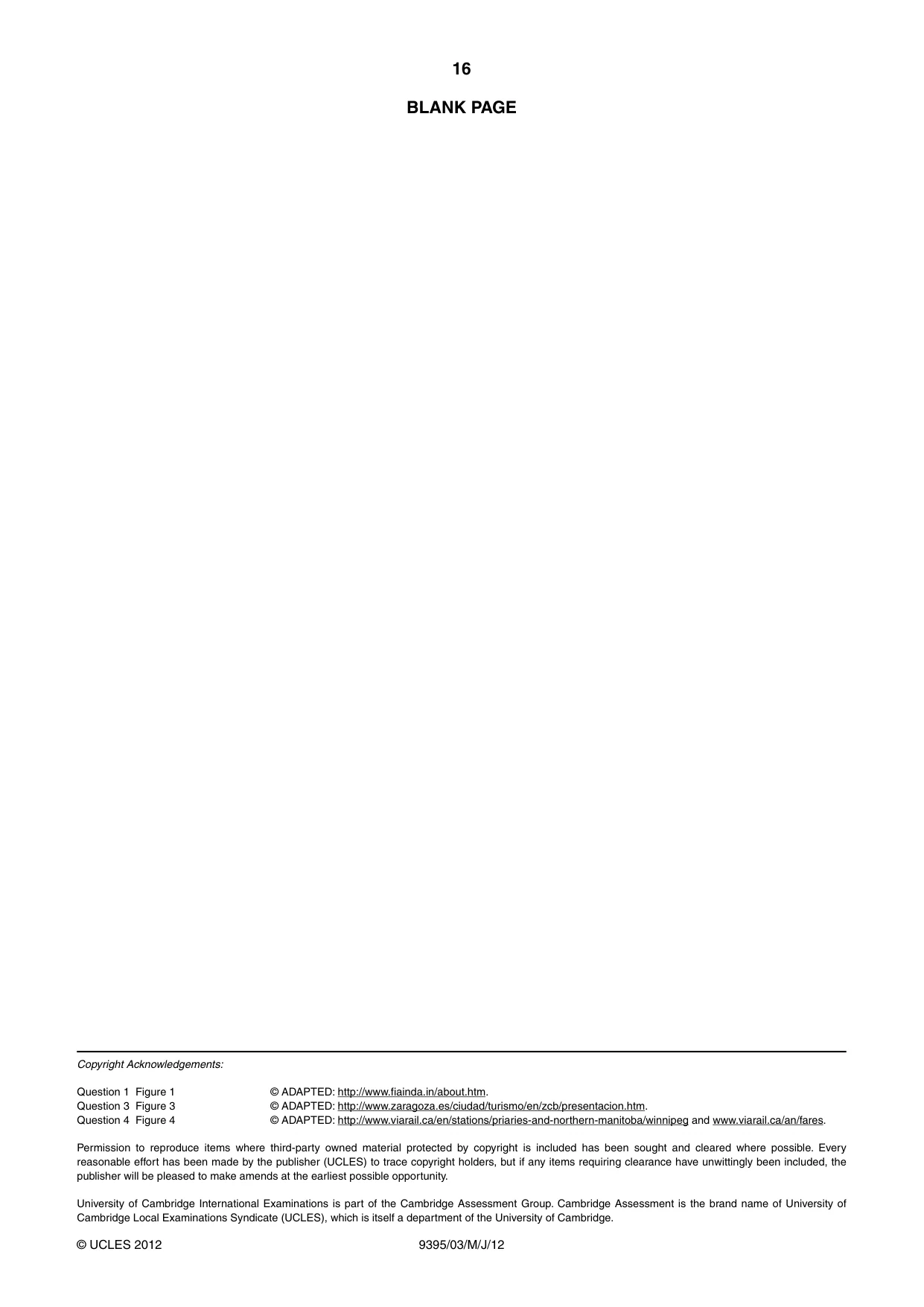 Cambridge A Level Travel and Tourism 9395 2012 May/June Paper 3 · Variant 1 question paper, page 16 of 16