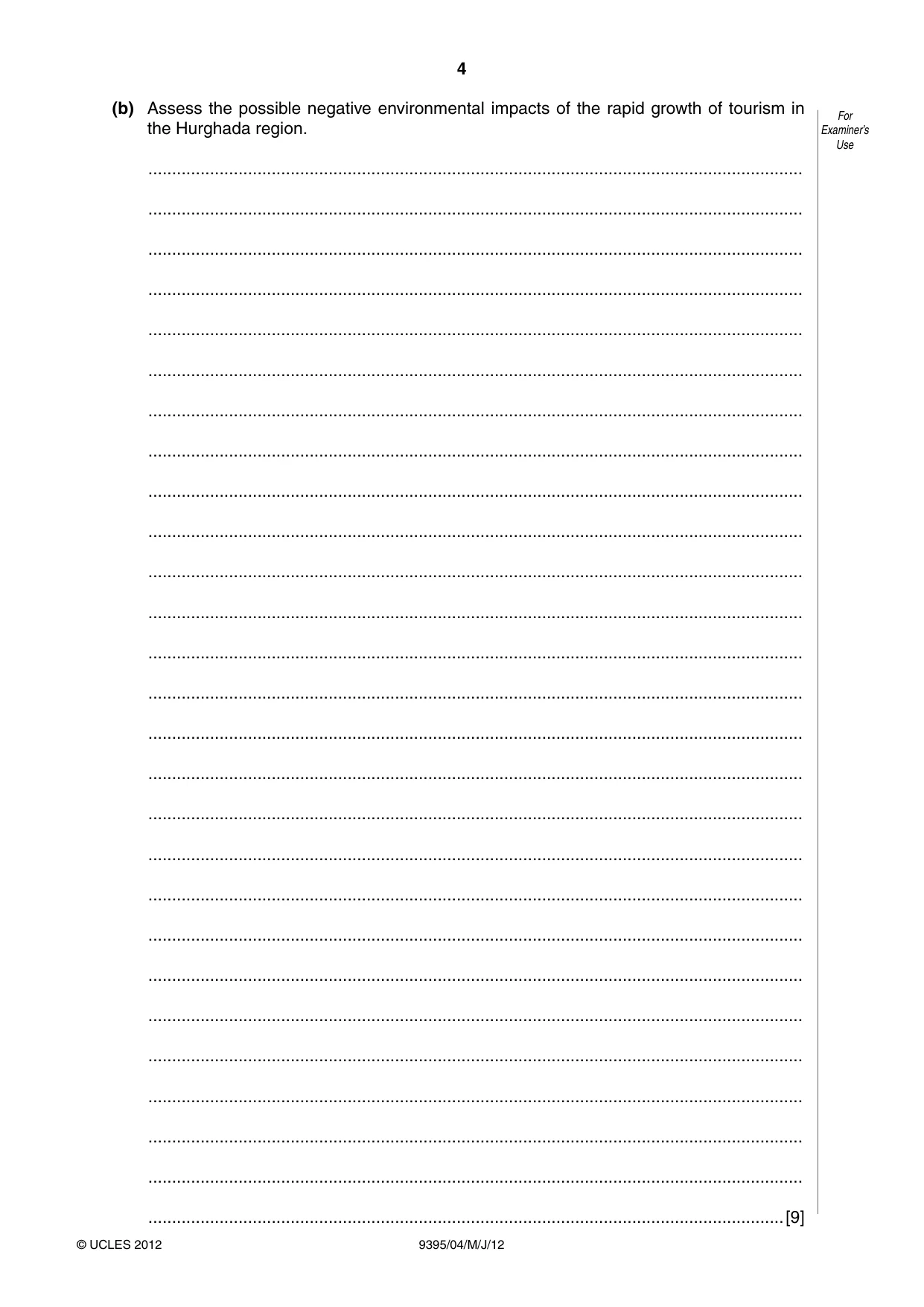 Cambridge A Level Travel and Tourism 9395 2012 May/June Paper 4 · Variant 1 question paper, page 4 of 12